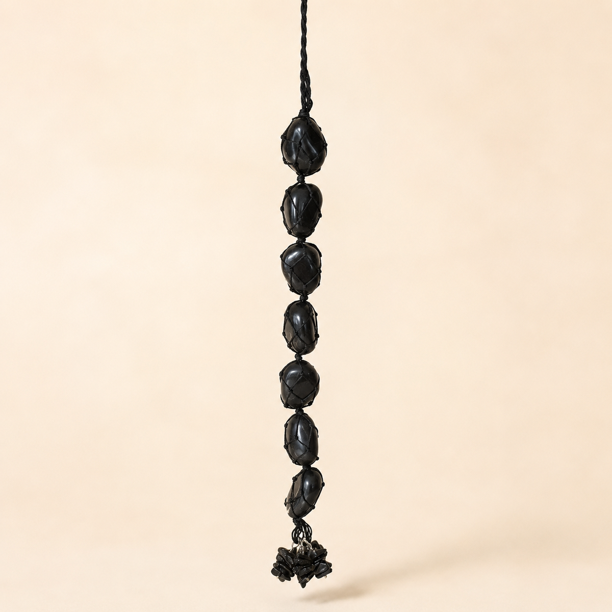 Black Tourmaline Tumble Stone Hanging – Natural Crystal Home Décor