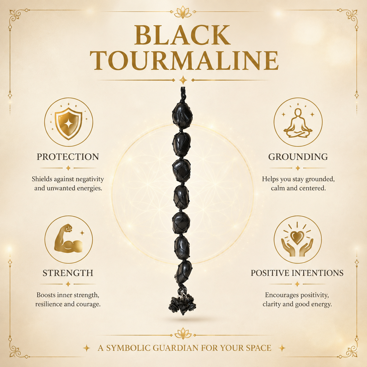 Black Tourmaline Tumble Stone Hanging – Natural Crystal Home Décor