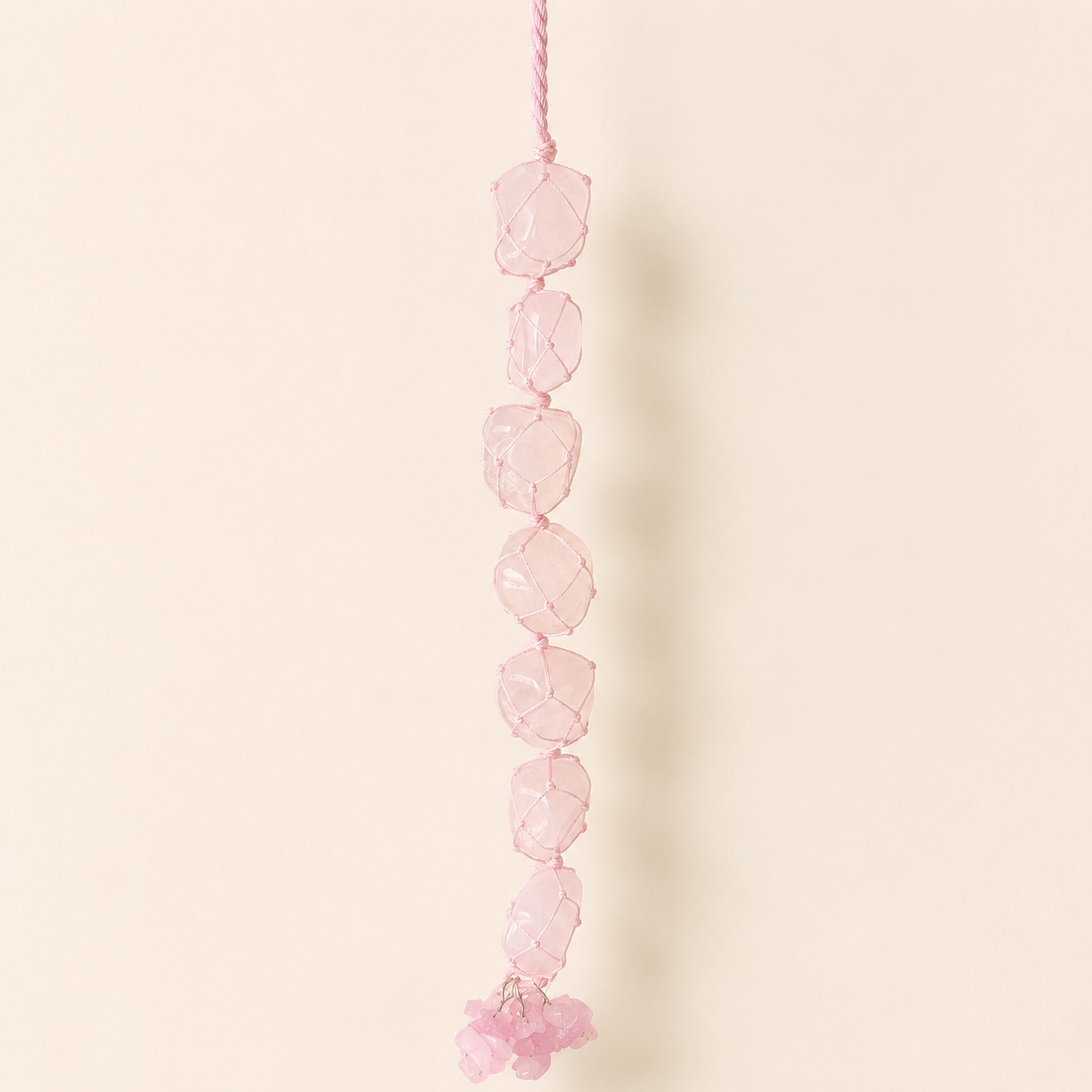 Rose Quartz Tumble Stone Hanging – Natural Love Crystal Décor