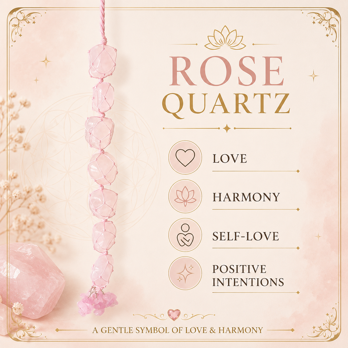 Rose Quartz Tumble Stone Hanging – Natural Love Crystal Décor