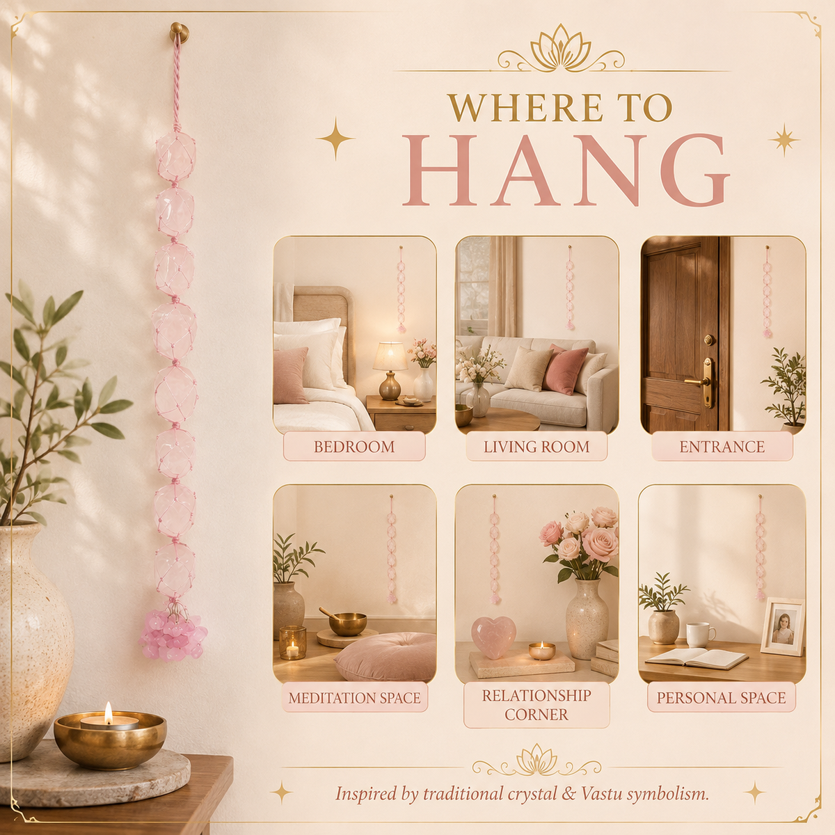 Rose Quartz Tumble Stone Hanging – Natural Love Crystal Décor