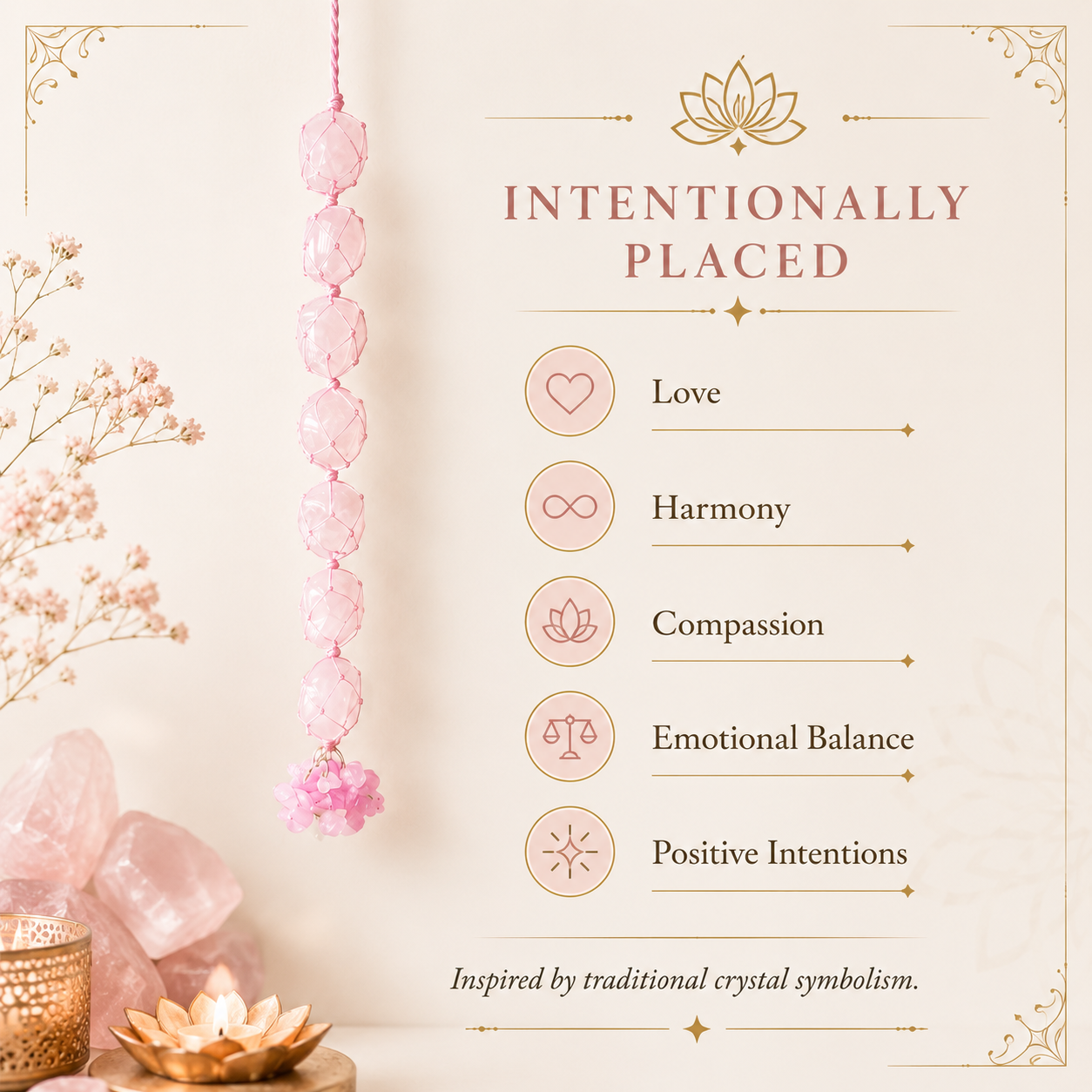Rose Quartz Tumble Stone Hanging – Natural Love Crystal Décor