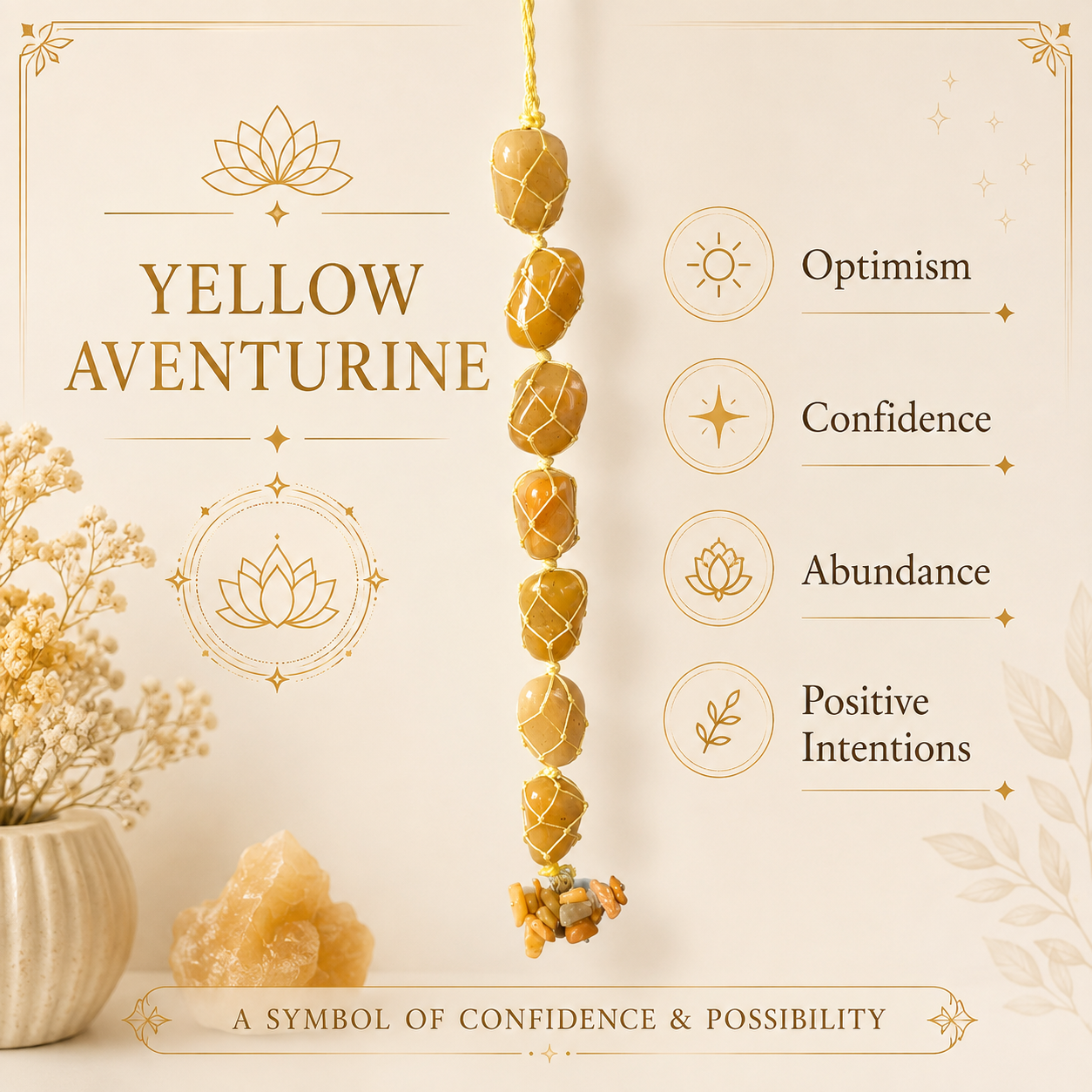 Yellow Aventurine Tumble Stone Hanging – Natural Crystal Home Décor