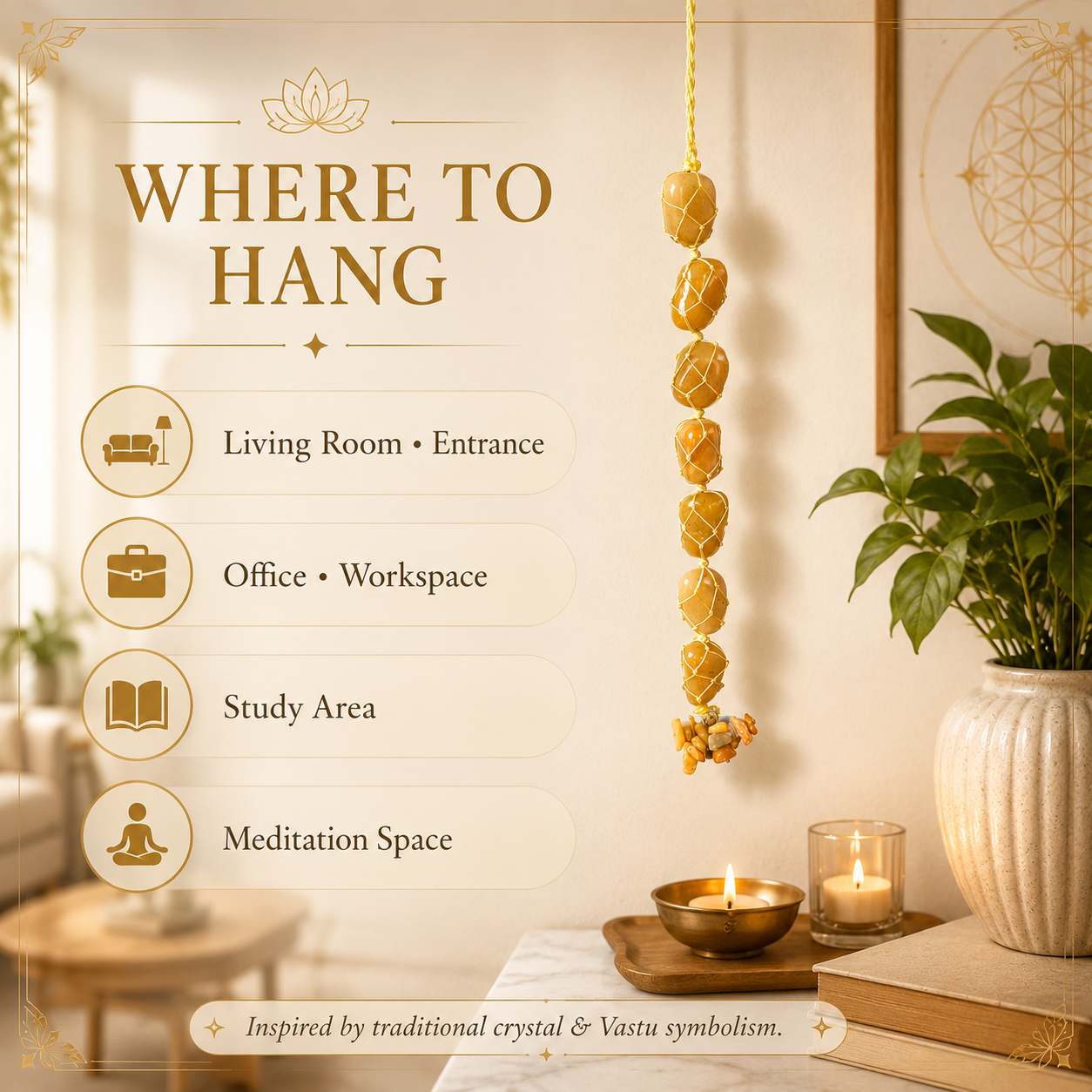 Yellow Aventurine Tumble Stone Hanging – Natural Crystal Home Décor