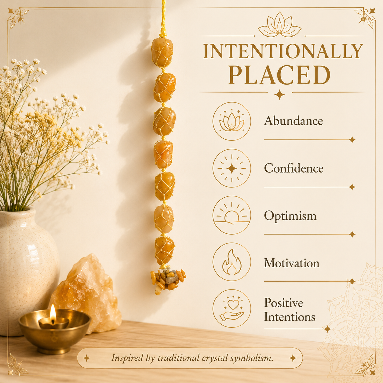 Yellow Aventurine Tumble Stone Hanging – Natural Crystal Home Décor