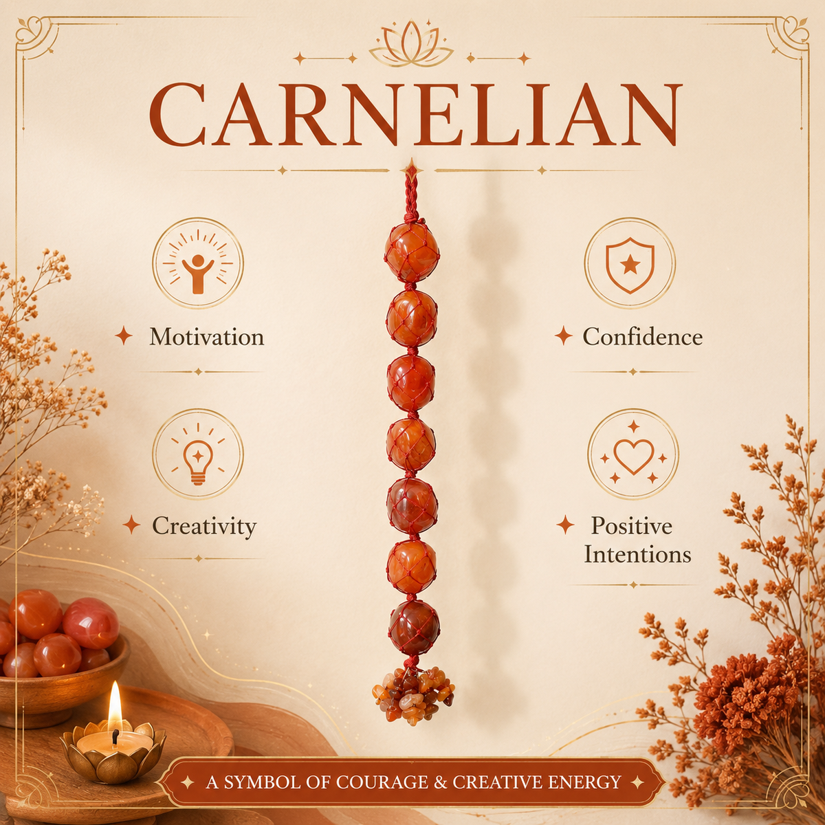 Carnelian Tumble Stone Hanging – Natural Crystal Home Décor