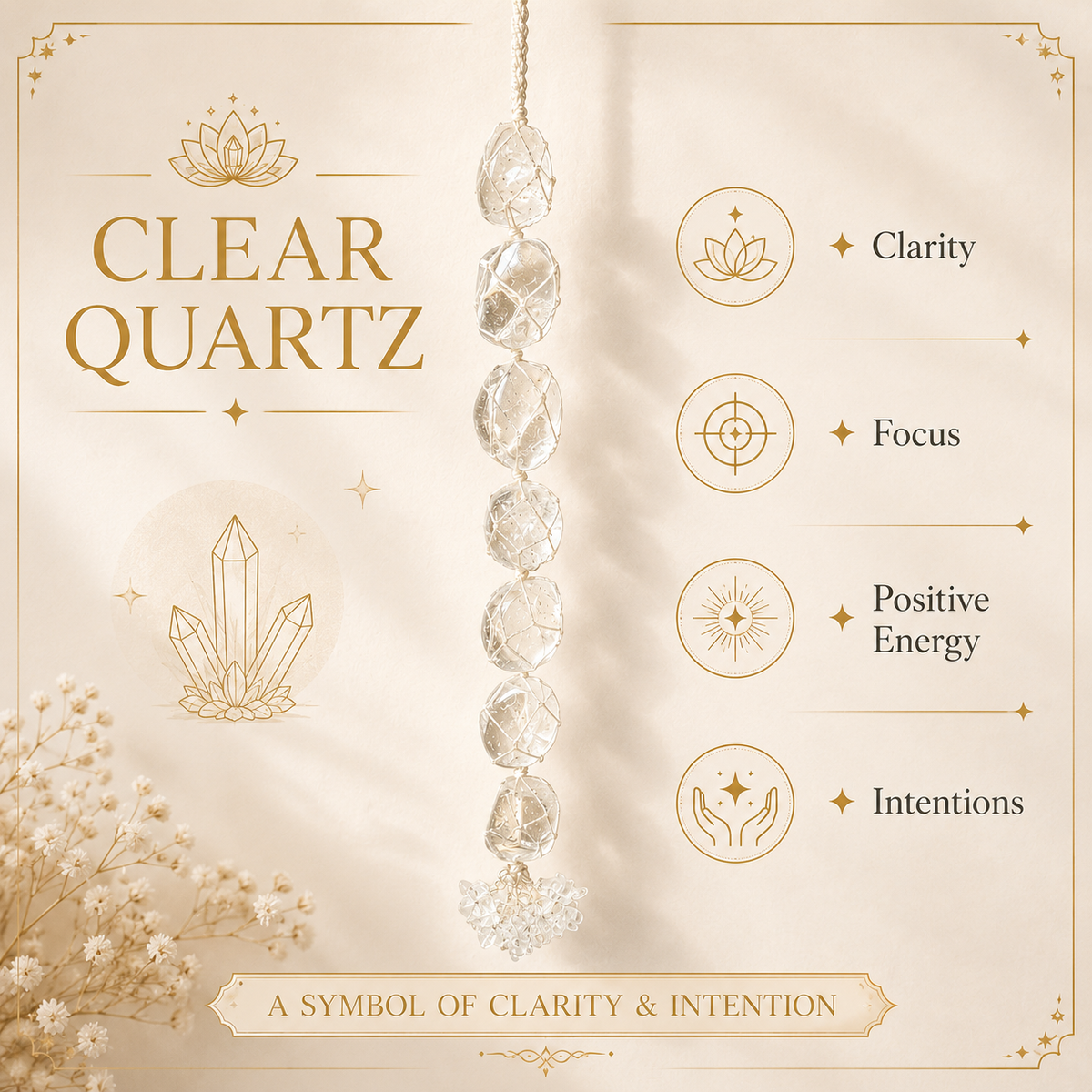 Clear Quartz Tumble Stone Hanging – Natural Crystal Home Décor