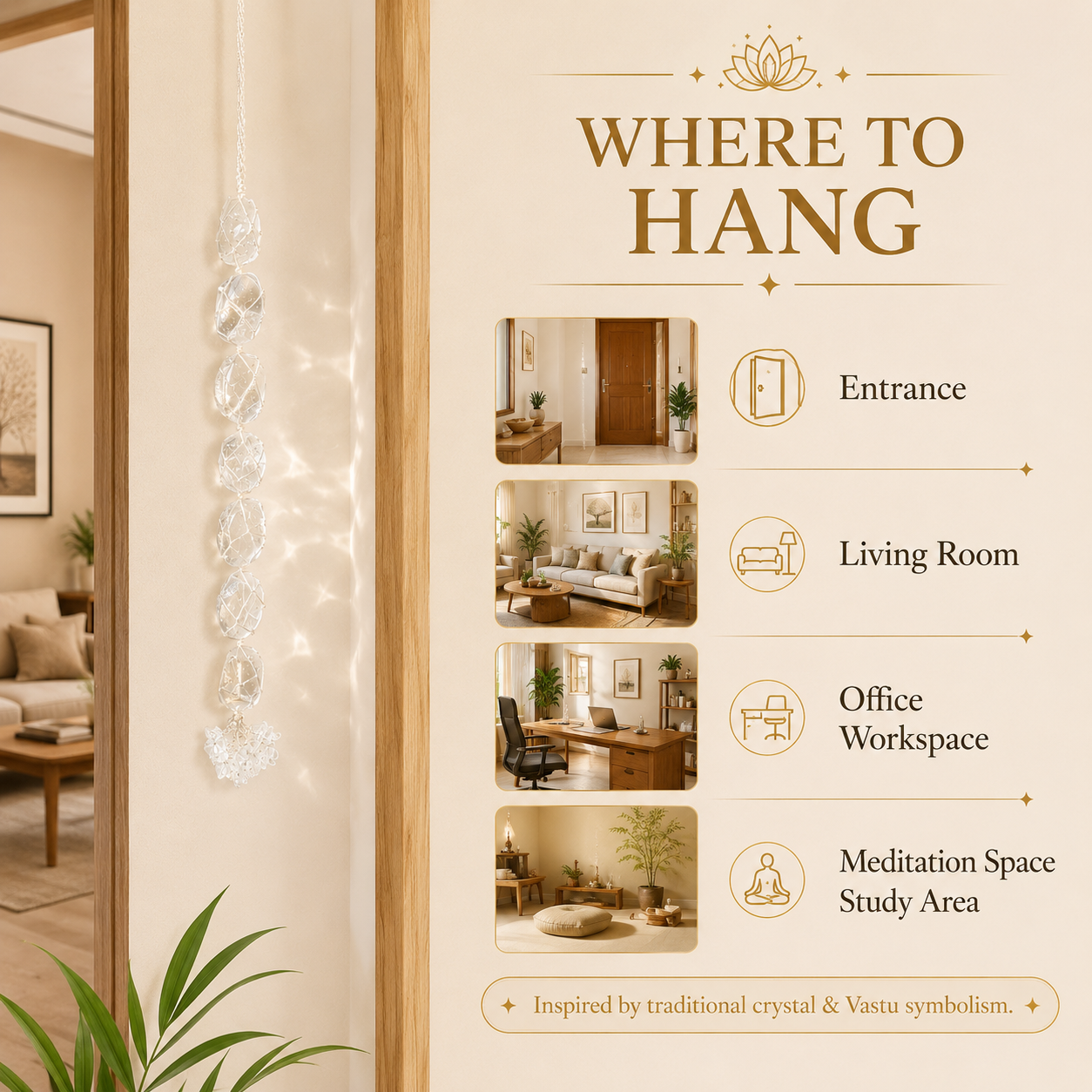 Clear Quartz Tumble Stone Hanging – Natural Crystal Home Décor