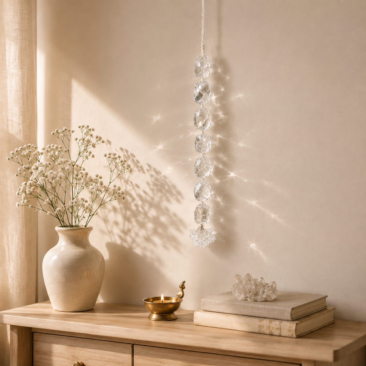 Clear Quartz Tumble Stone Hanging – Natural Crystal Home Décor