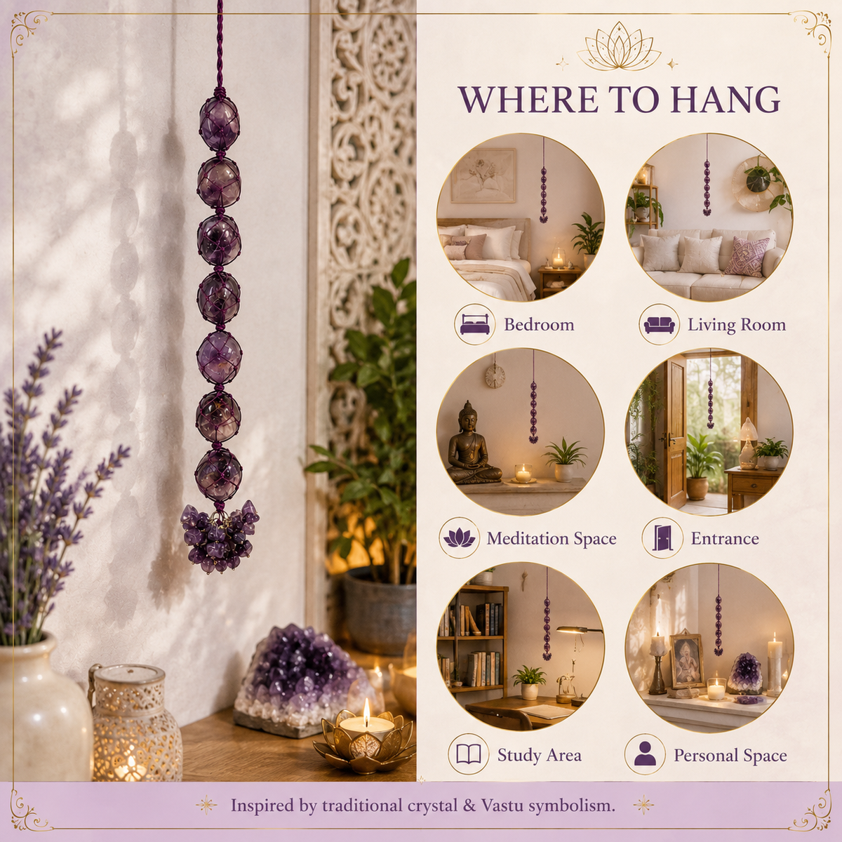 Amethyst Tumble Stone Hanging – Natural Crystal Home Décor