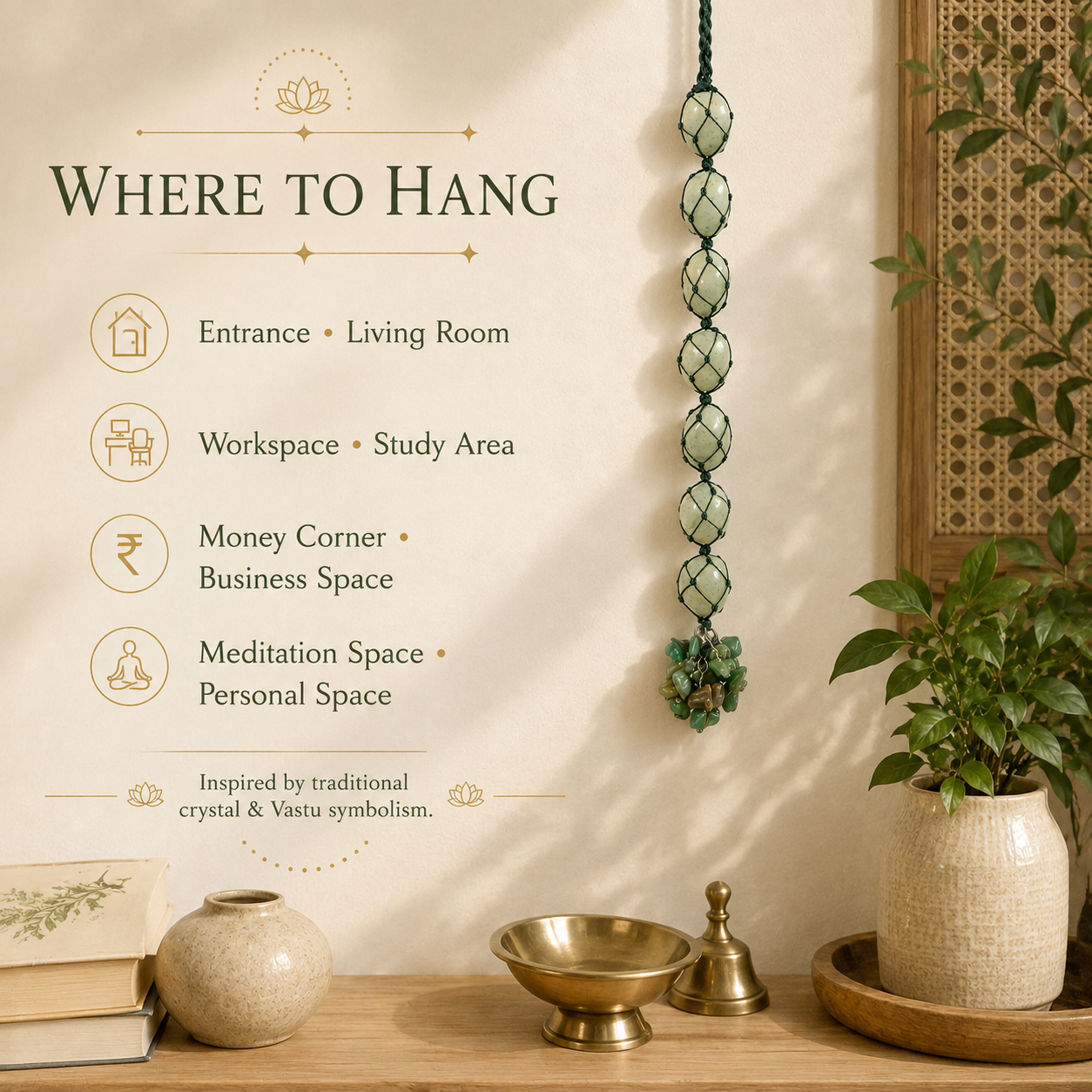 Green Aventurine Tumble Stone Hanging – Natural Crystal Home Décor