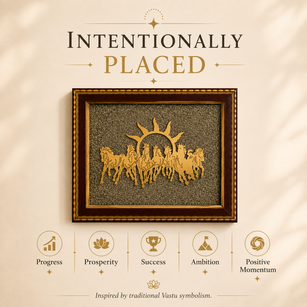7 Horse Pyrite Frame 7.5 Inch | Vastu Décor for Prosperity & Success