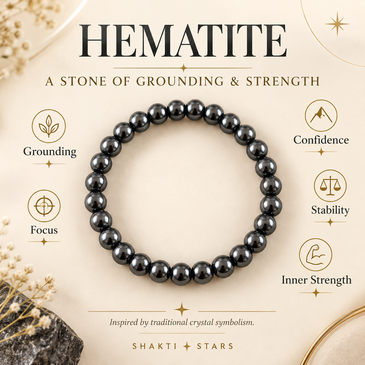 Natural Hematite Bracelet – Grounding, Strength & Focus
