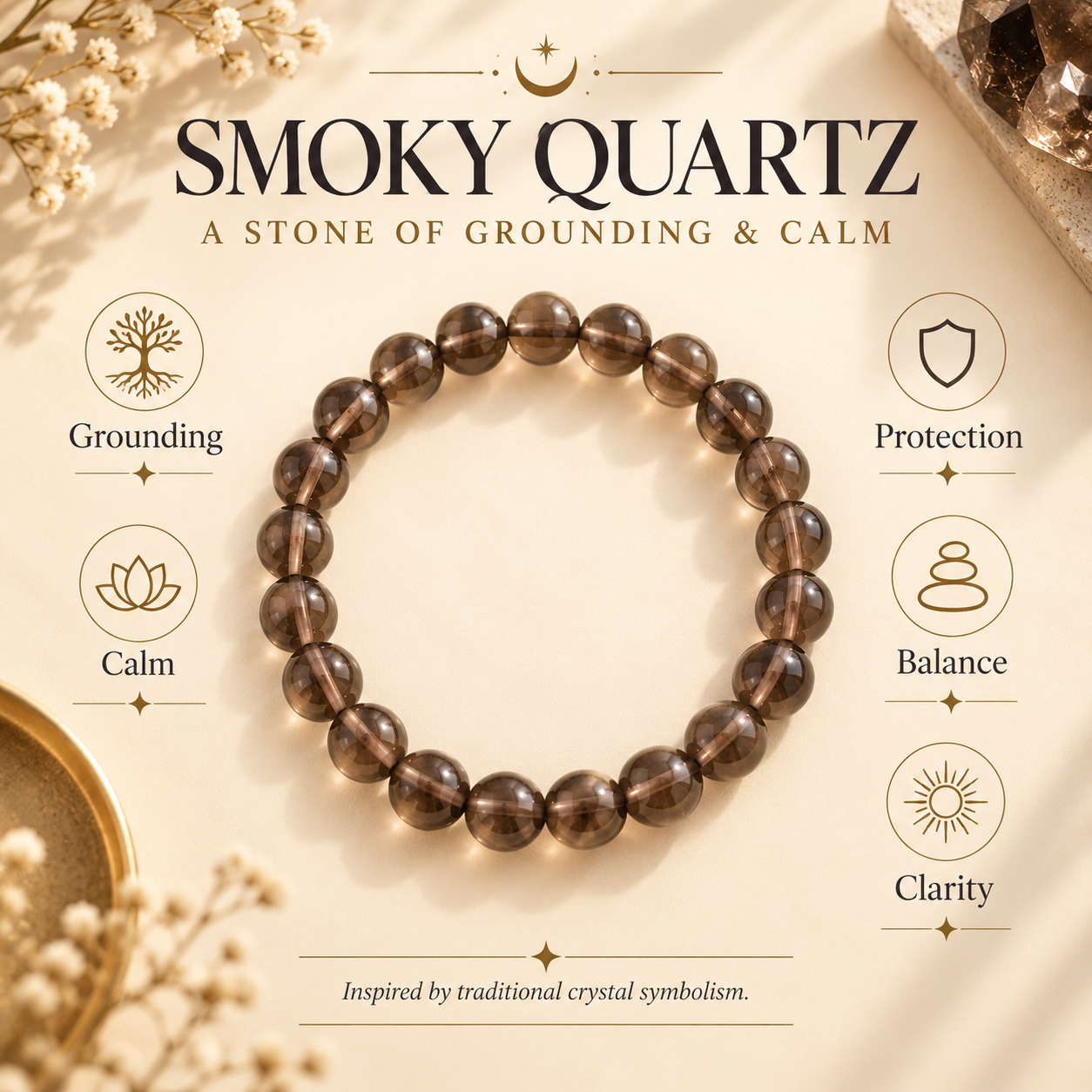 Natural Smoky Quartz Bracelet – Grounding, Calm & Protection