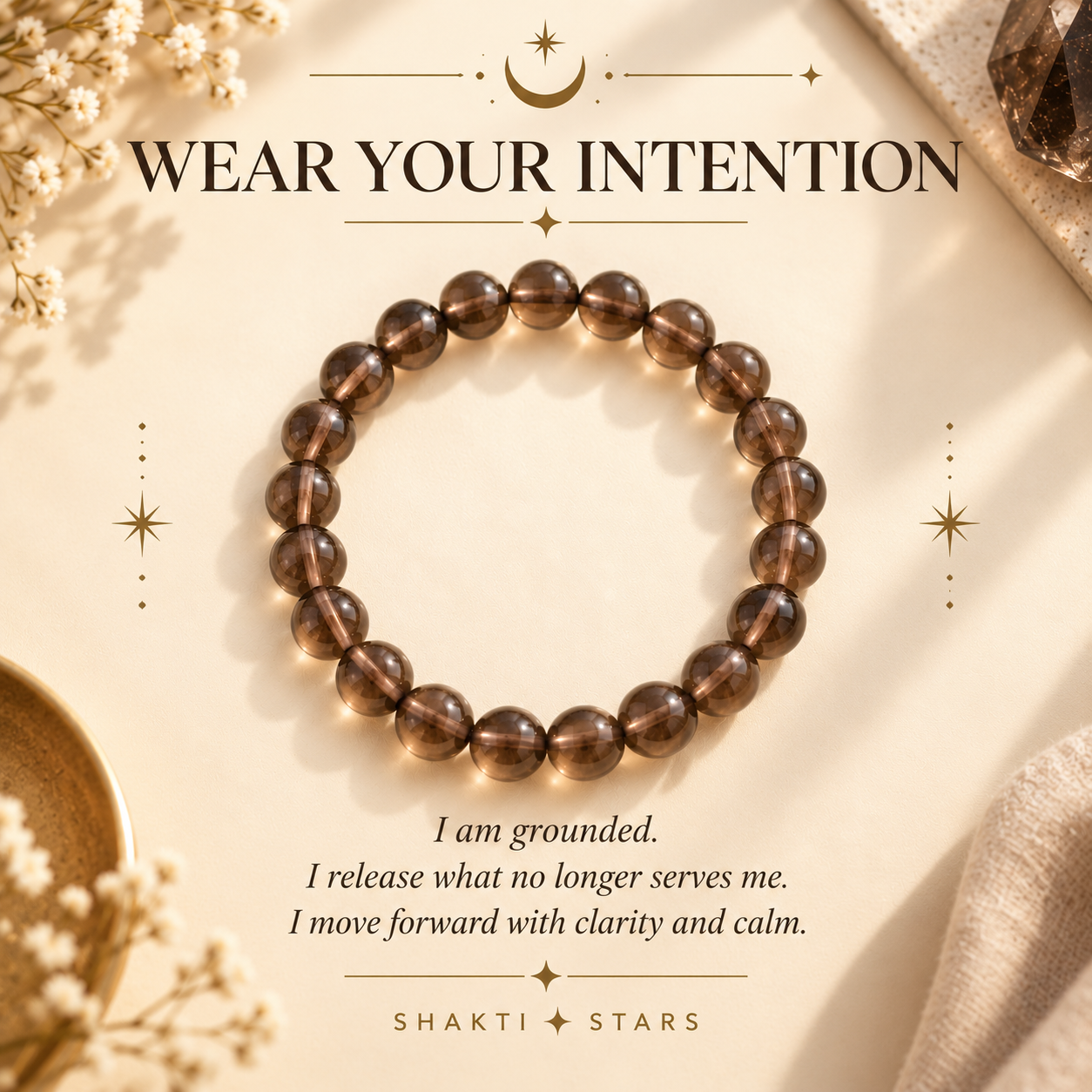 Natural Smoky Quartz Bracelet – Grounding, Calm & Protection