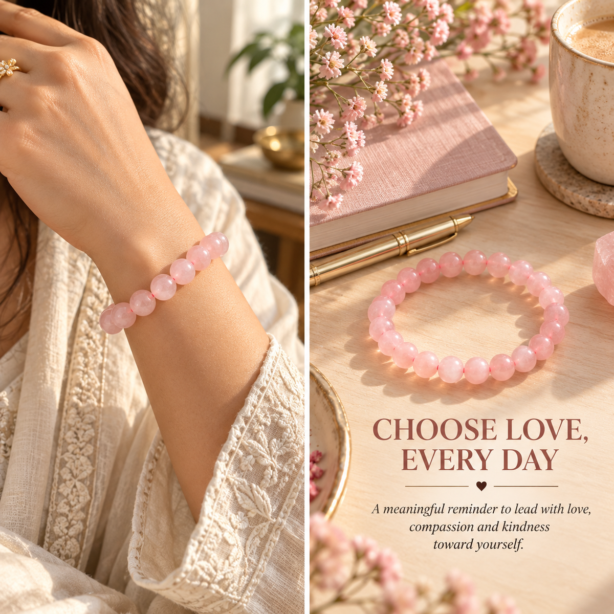 Natural Rose Quartz Bracelet – Love, Compassion & Heart Healing