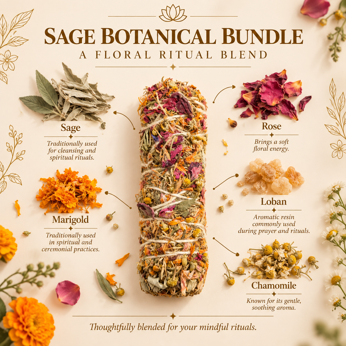 Sage Botanical Bundle – Rose, Marigold, Loban & Chamomile