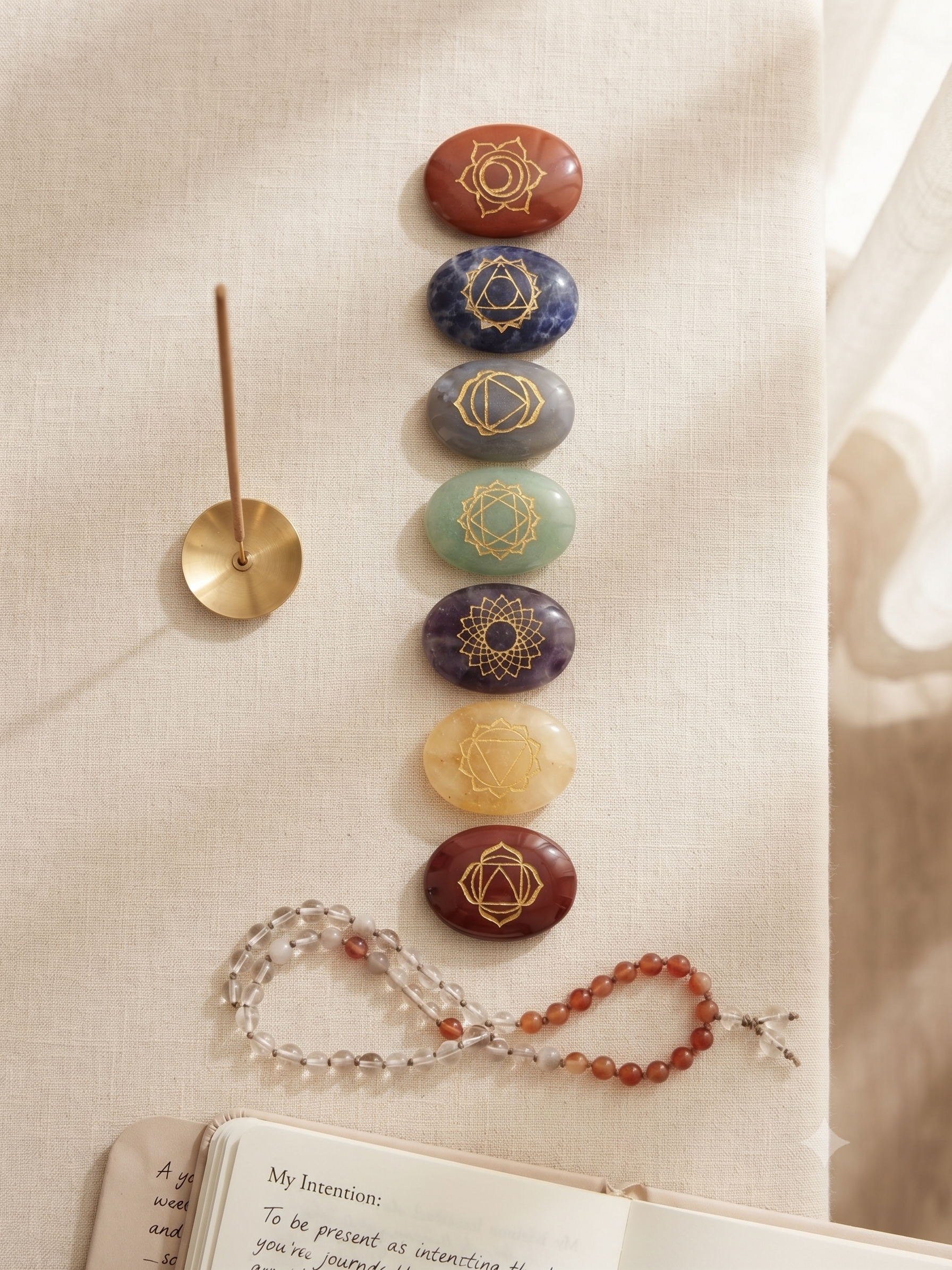 7 Chakra Reiki Healing Crystal Set – 7 Engraved Chakra Stones