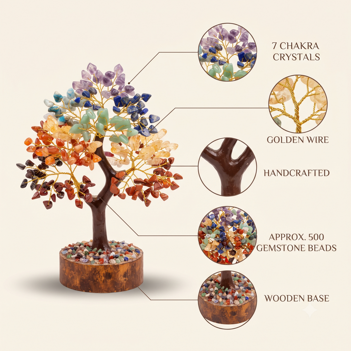 7 Chakra Crystal Tree – 500 Beads | Handcrafted Gemstone Tree for Positive Energy