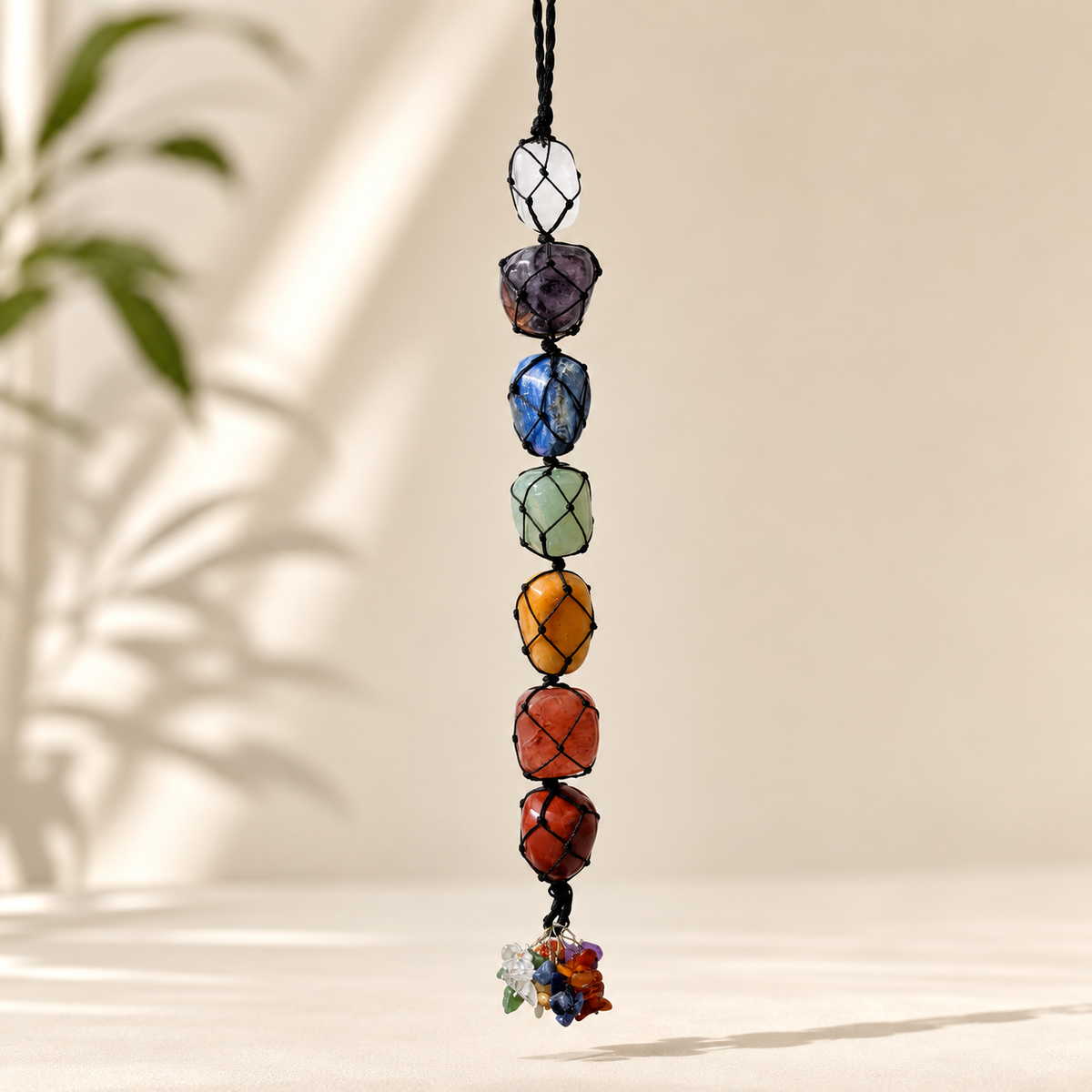 7 Chakra Tumble Stone Hanging – Natural Crystal Spiritual Décor