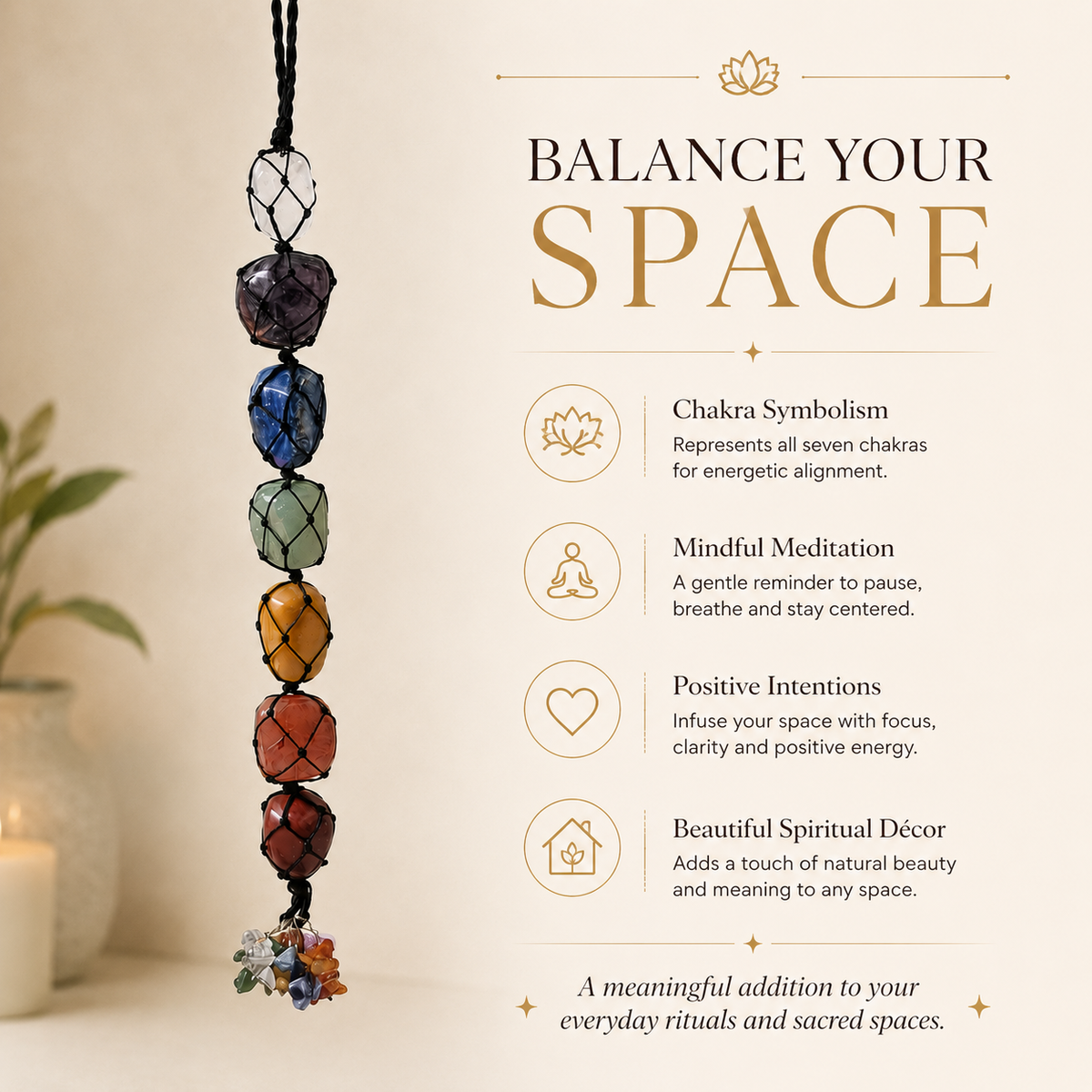 7 Chakra Tumble Stone Hanging – Natural Crystal Spiritual Décor