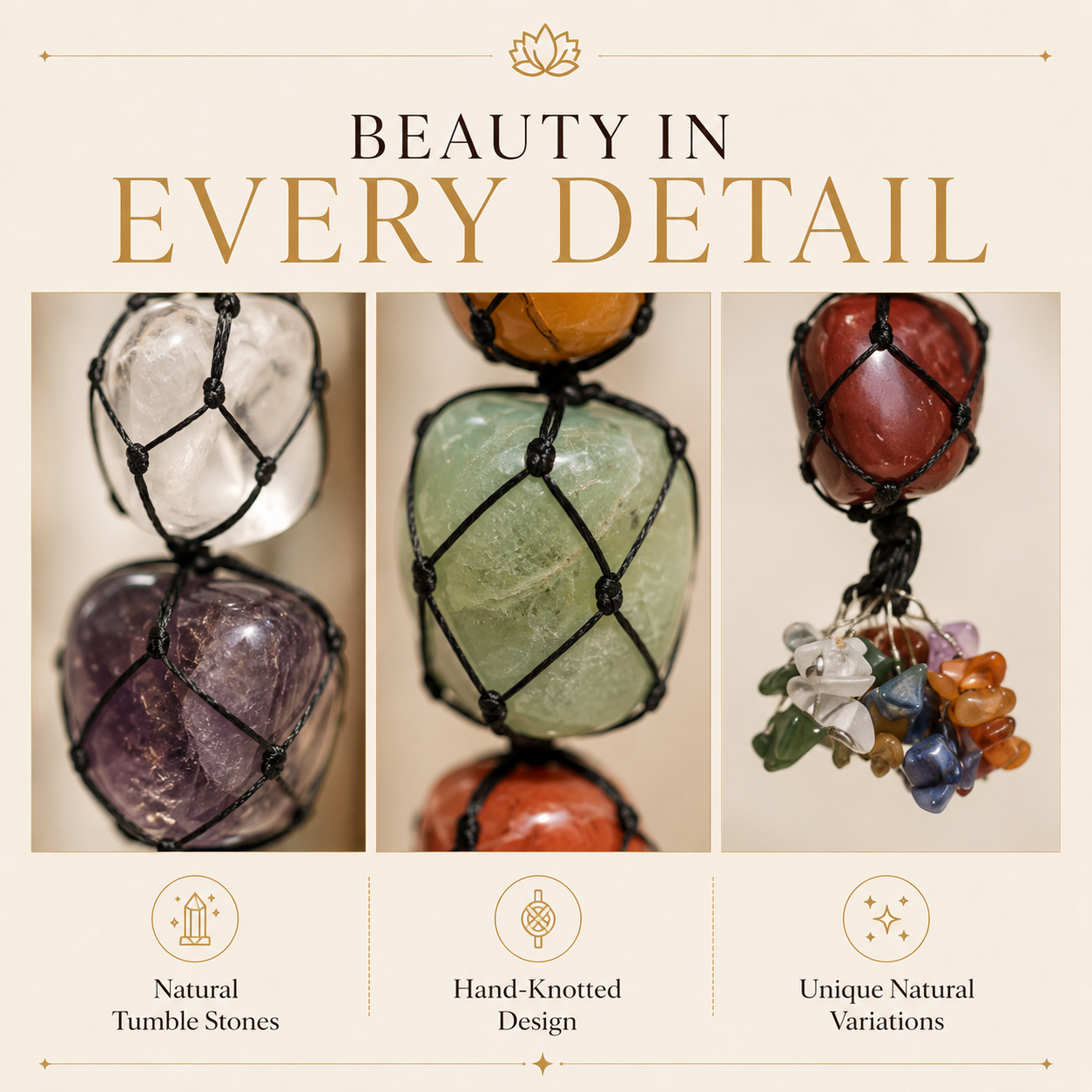 7 Chakra Tumble Stone Hanging – Natural Crystal Spiritual Décor