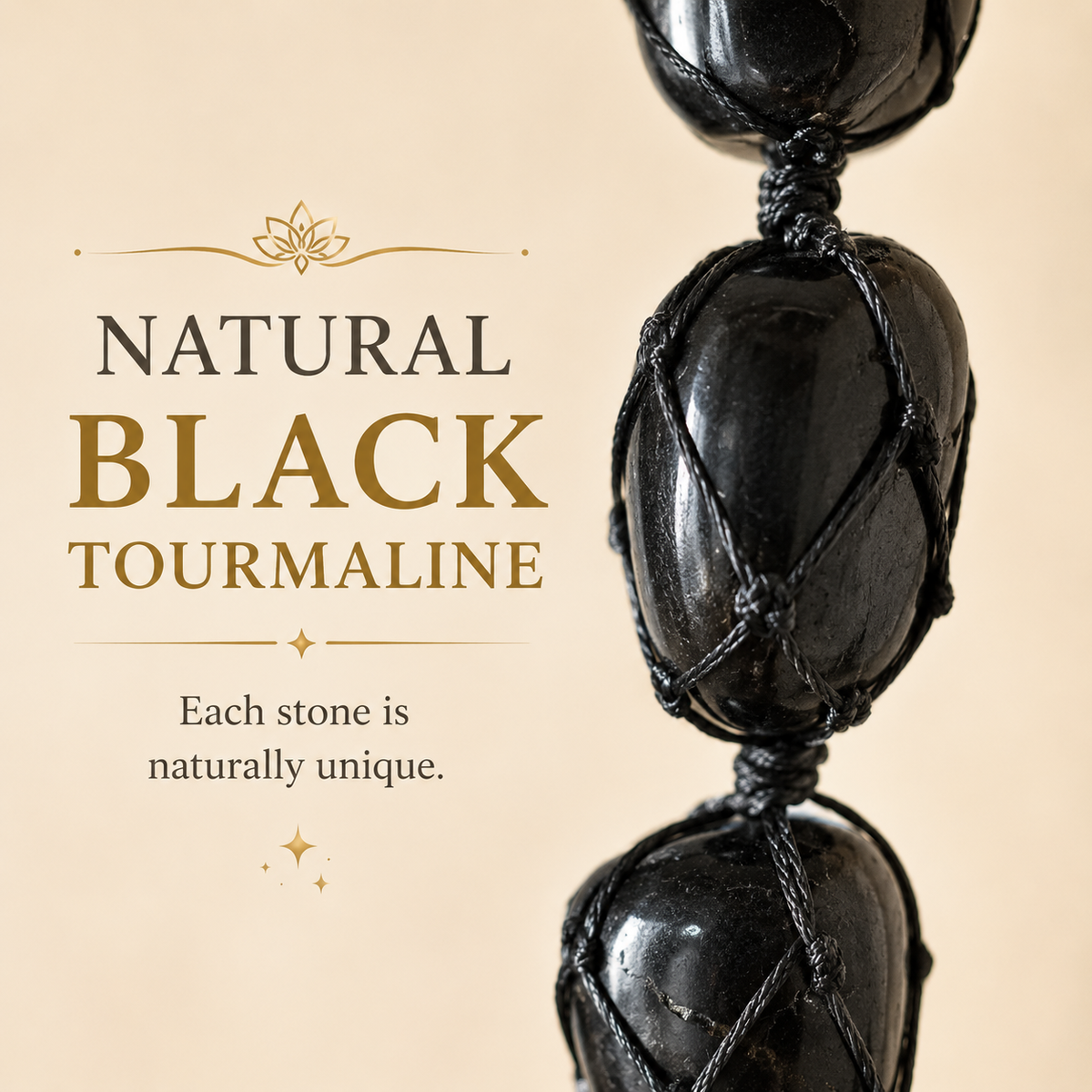 Black Tourmaline Tumble Stone Hanging – Natural Crystal Home Décor
