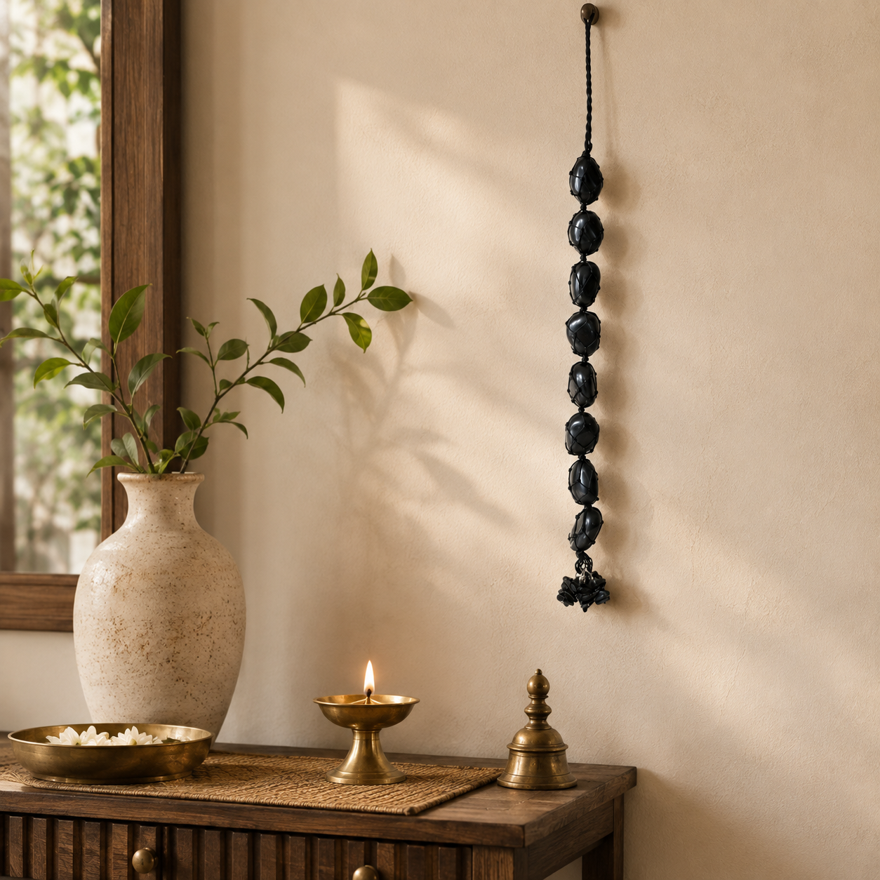 Black Tourmaline Tumble Stone Hanging – Natural Crystal Home Décor
