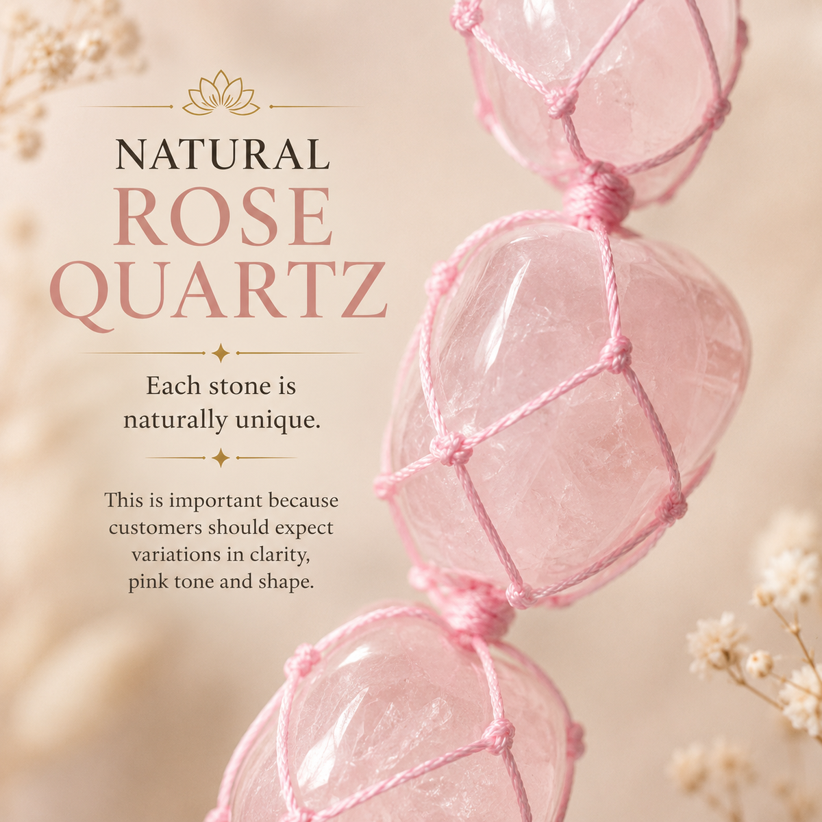 Rose Quartz Tumble Stone Hanging – Natural Love Crystal Décor