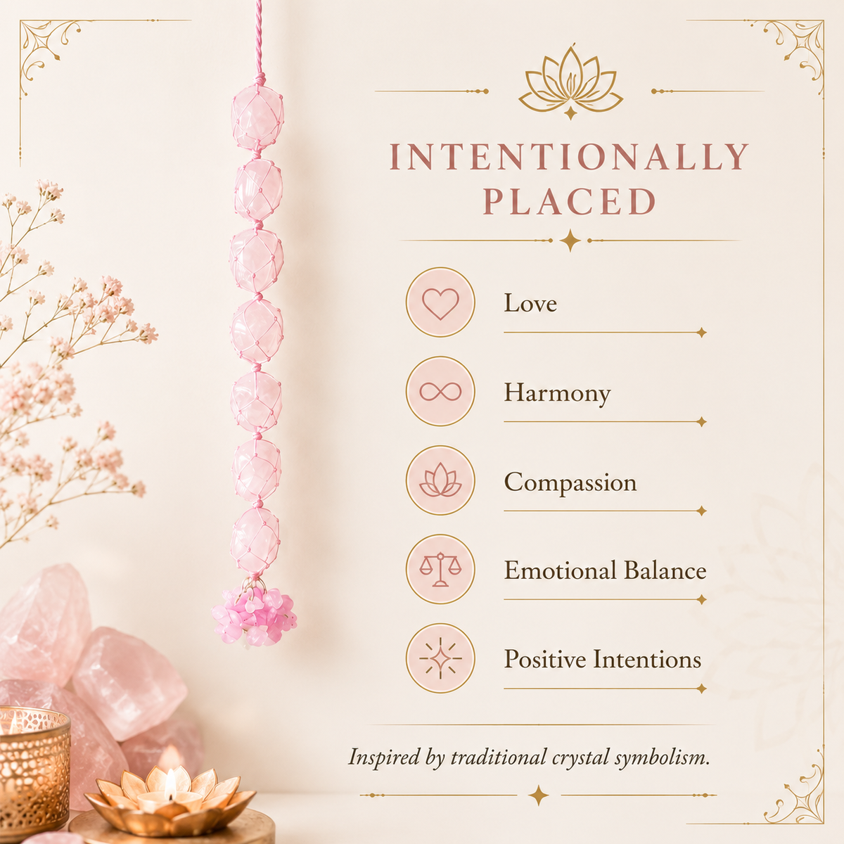 Rose Quartz Tumble Stone Hanging – Natural Love Crystal Décor