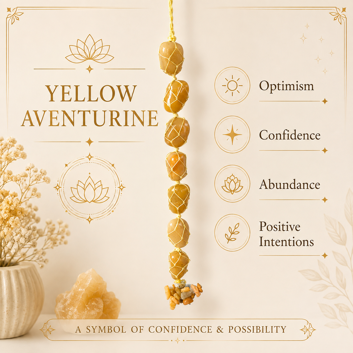 Yellow Aventurine Tumble Stone Hanging – Natural Crystal Home Décor