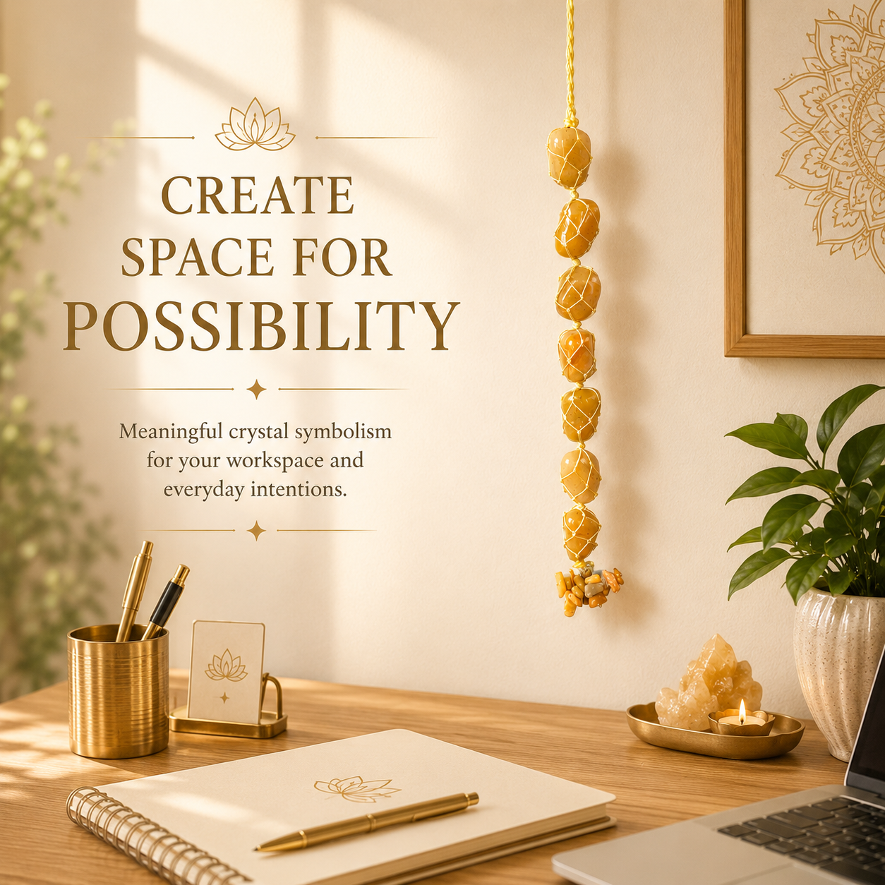 Yellow Aventurine Tumble Stone Hanging – Natural Crystal Home Décor