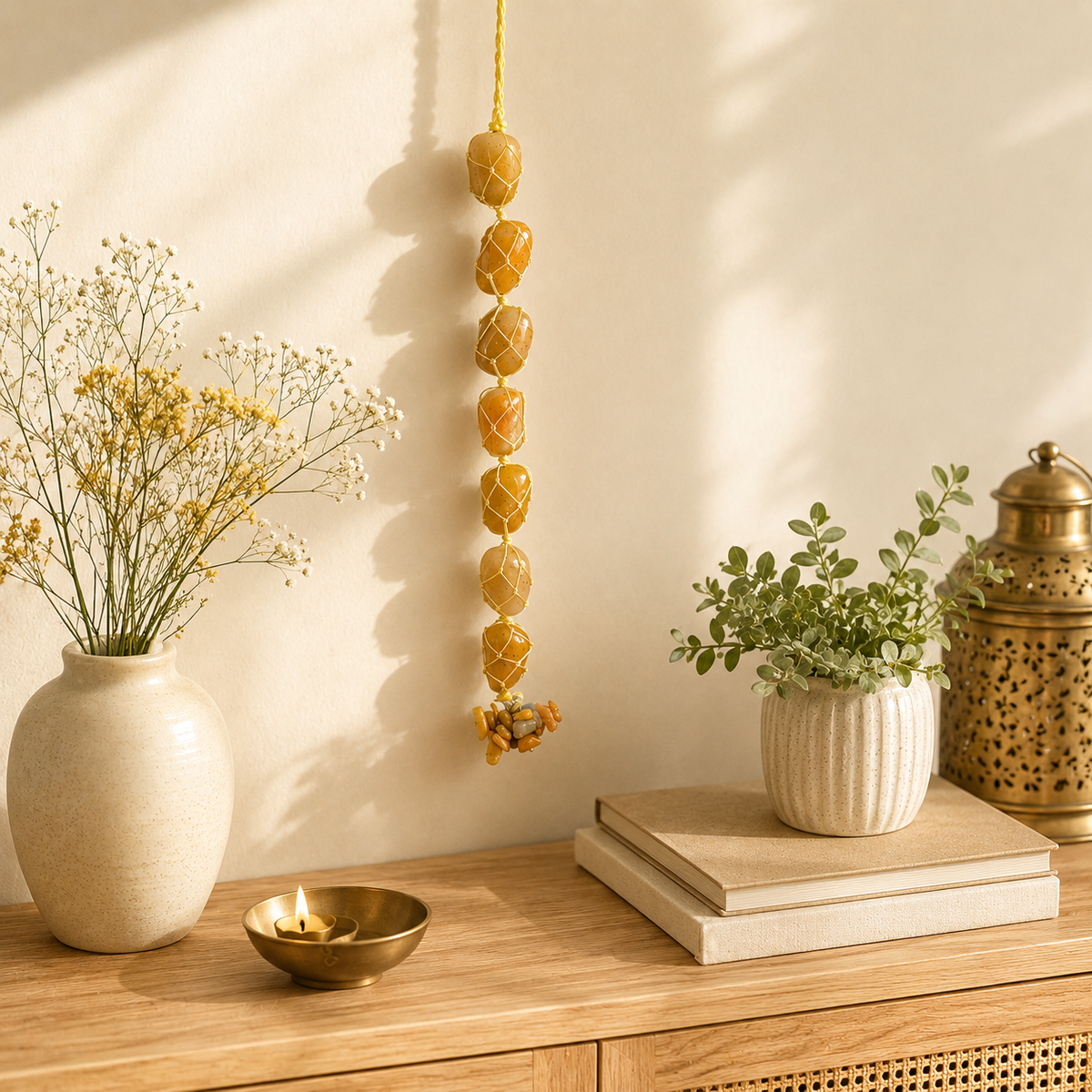 Yellow Aventurine Tumble Stone Hanging – Natural Crystal Home Décor