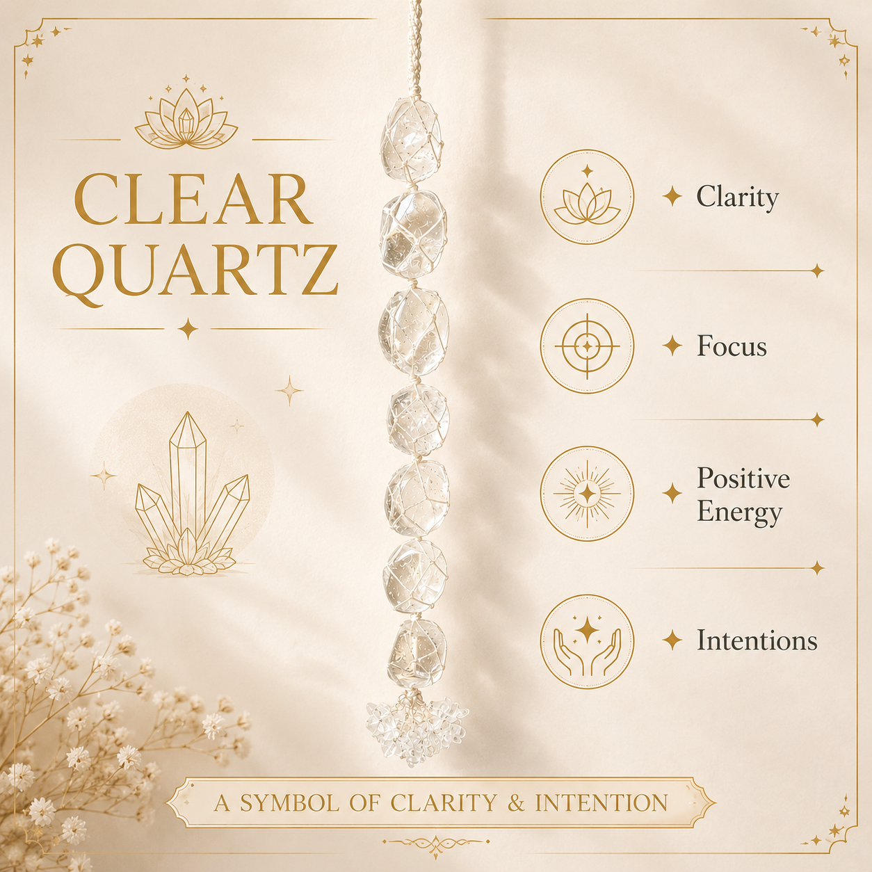 Clear Quartz Tumble Stone Hanging – Natural Crystal Home Décor