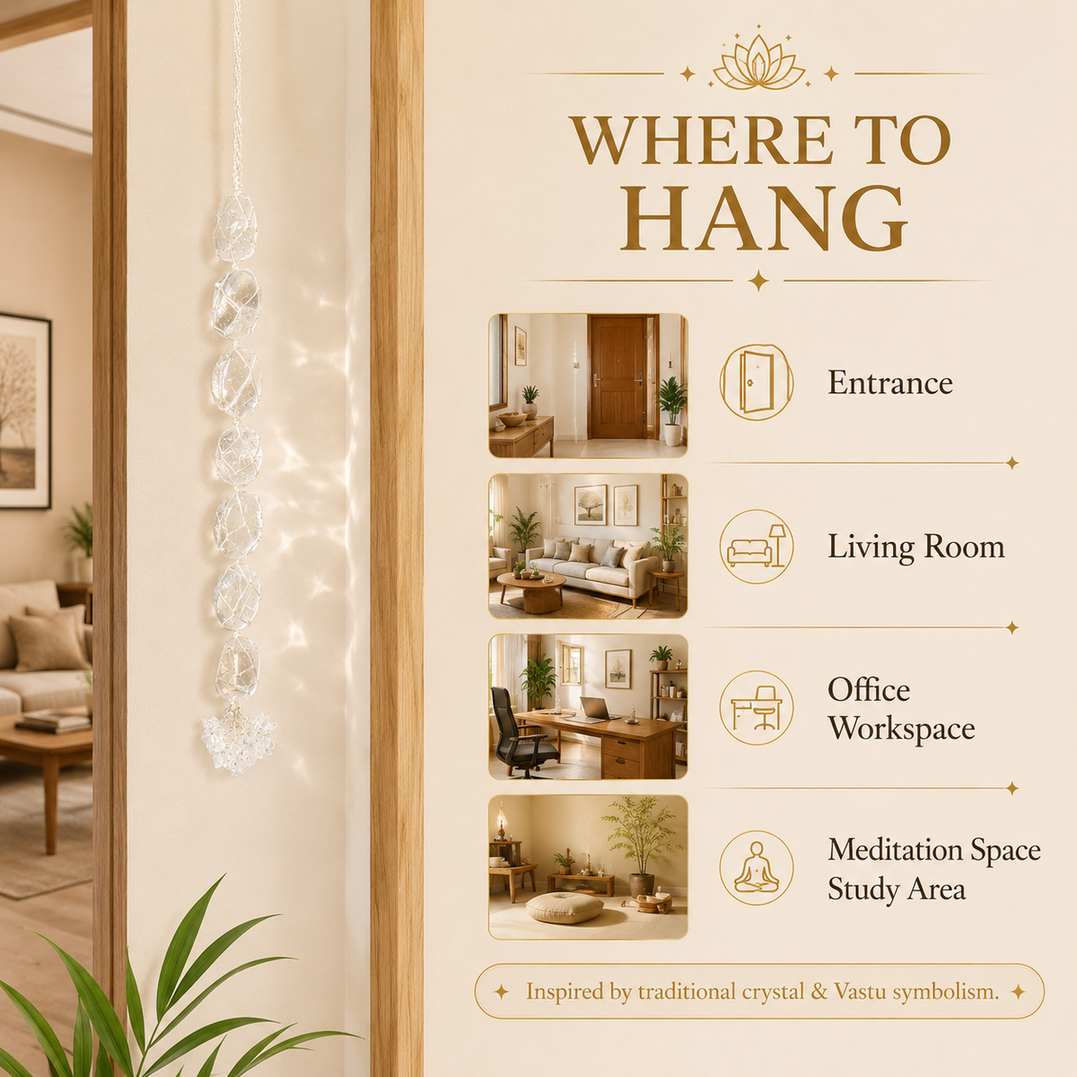Clear Quartz Tumble Stone Hanging – Natural Crystal Home Décor