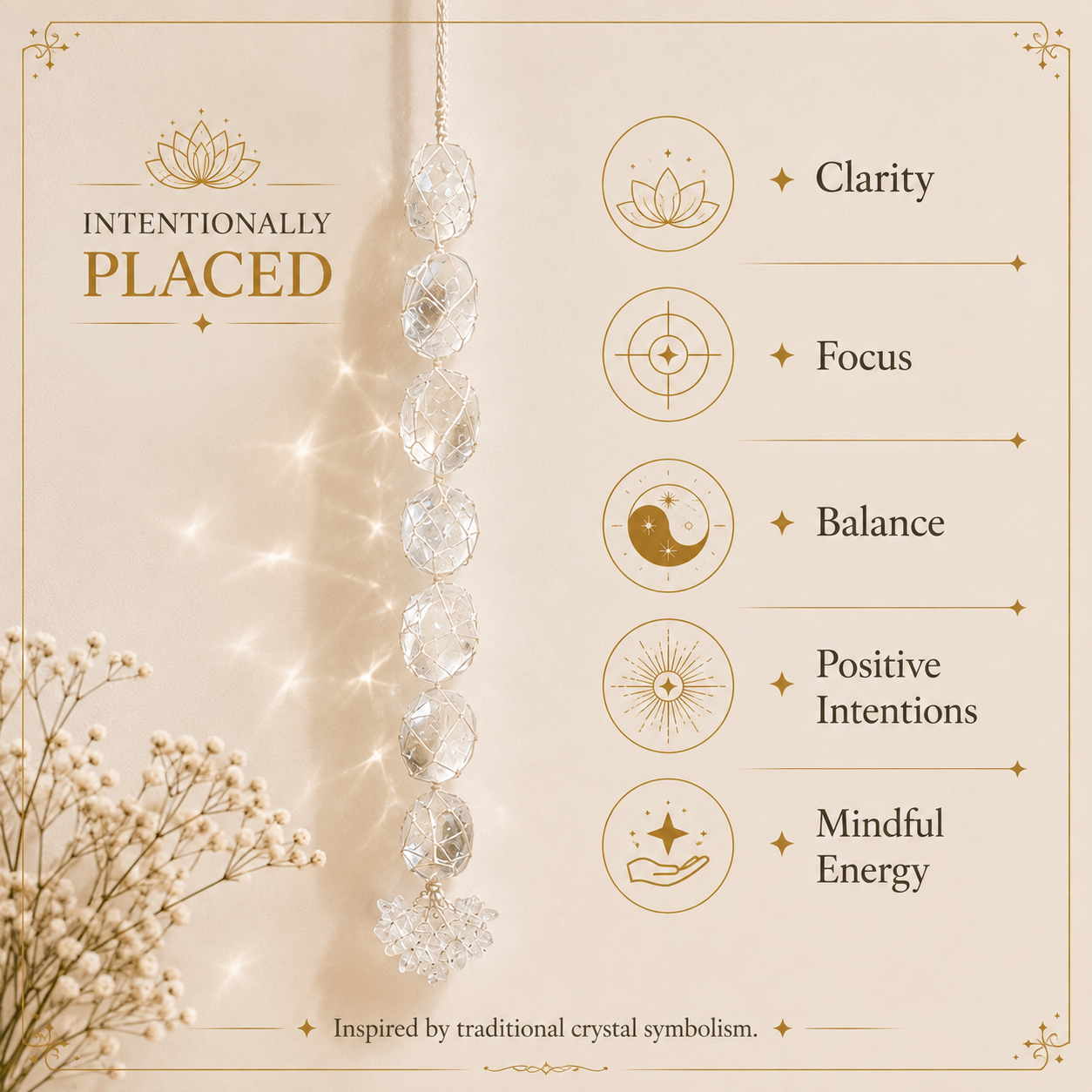 Clear Quartz Tumble Stone Hanging – Natural Crystal Home Décor
