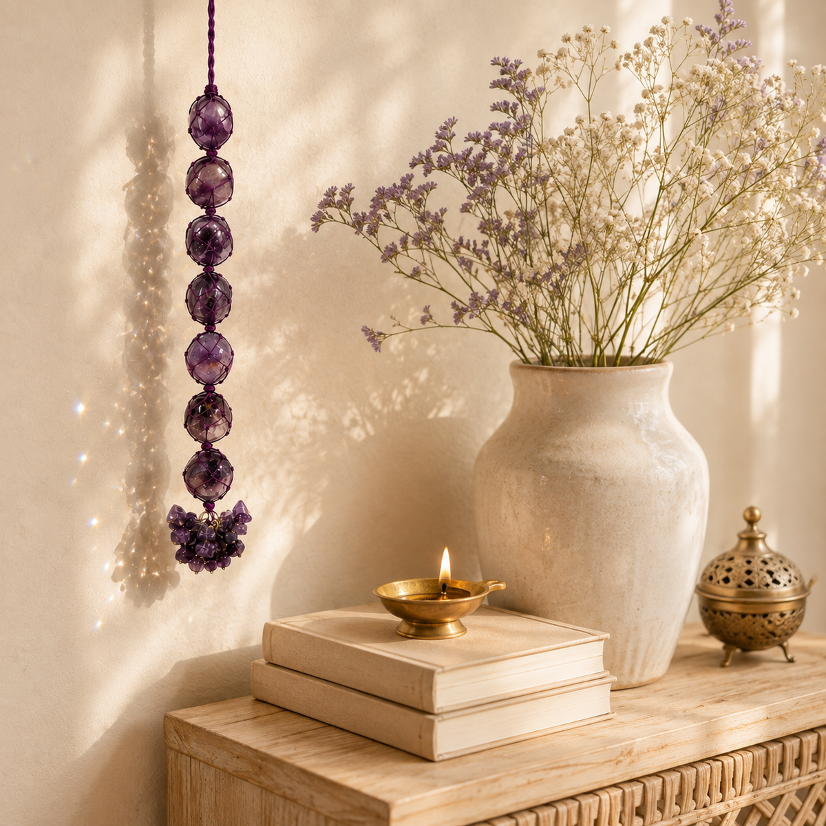 Amethyst Tumble Stone Hanging – Natural Crystal Home Décor