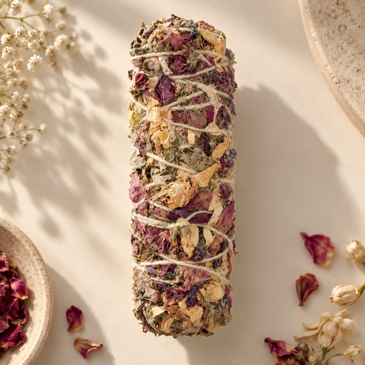 Flame Sage Bundle with Rose, Jasmine & Blue Pea | Botanical Smudge Bundle