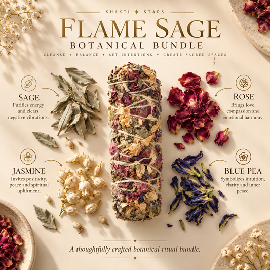 Flame Sage Bundle with Rose, Jasmine & Blue Pea | Botanical Smudge Bundle