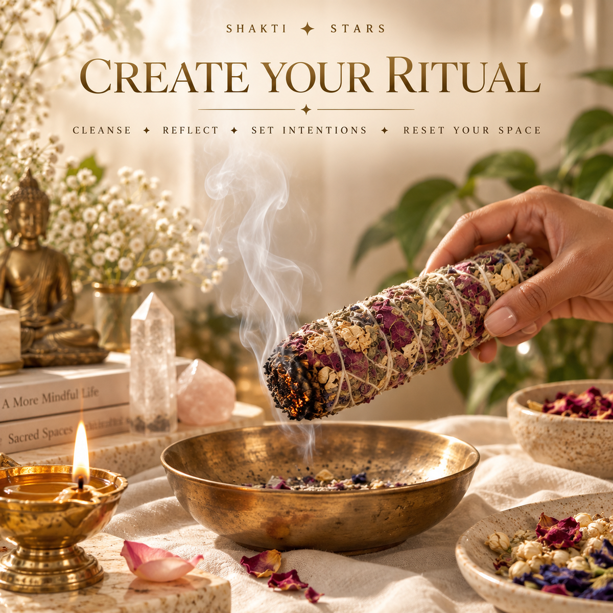 Flame Sage Bundle with Rose, Jasmine & Blue Pea | Botanical Smudge Bundle