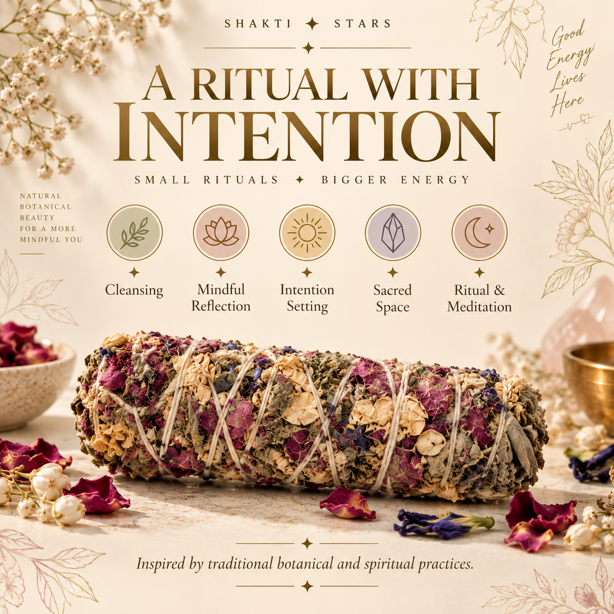 Flame Sage Bundle with Rose, Jasmine & Blue Pea | Botanical Smudge Bundle