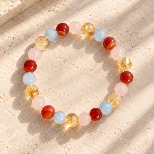 Relationship & Love Crystal Bracelet | Rose Quartz, Aquamarine, Carnelian & Citrine