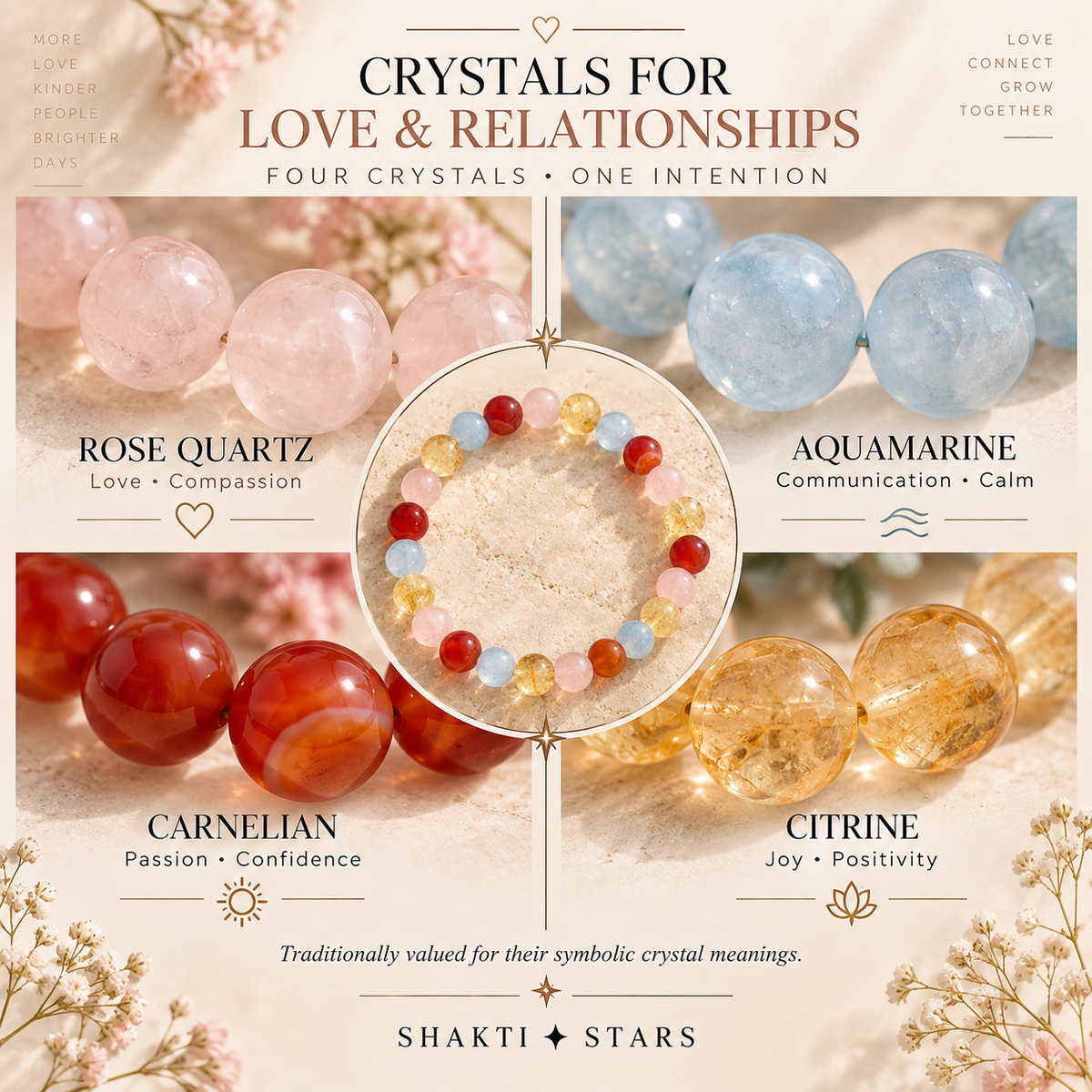 Relationship & Love Crystal Bracelet | Rose Quartz, Aquamarine, Carnelian & Citrine