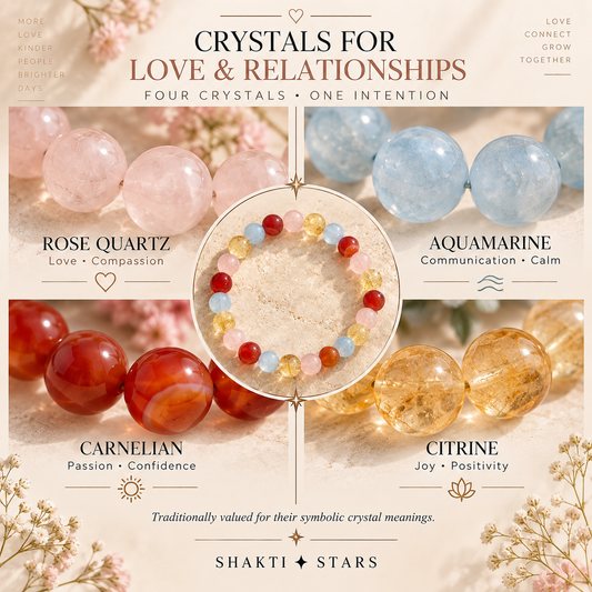 Relationship & Love Crystal Bracelet | Rose Quartz, Aquamarine, Carnelian & Citrine