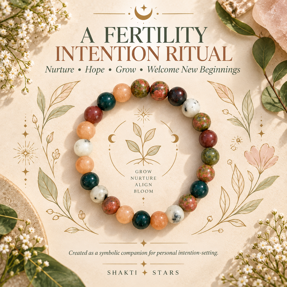 Fertility & Nurturing Crystal Bracelet | Sunstone, Unakite, Rainbow Moonstone & Bloodstone