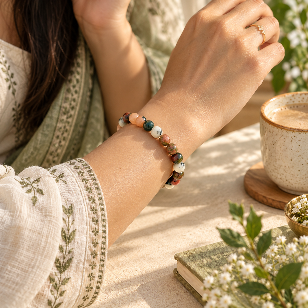 Fertility & Nurturing Crystal Bracelet | Sunstone, Unakite, Rainbow Moonstone & Bloodstone