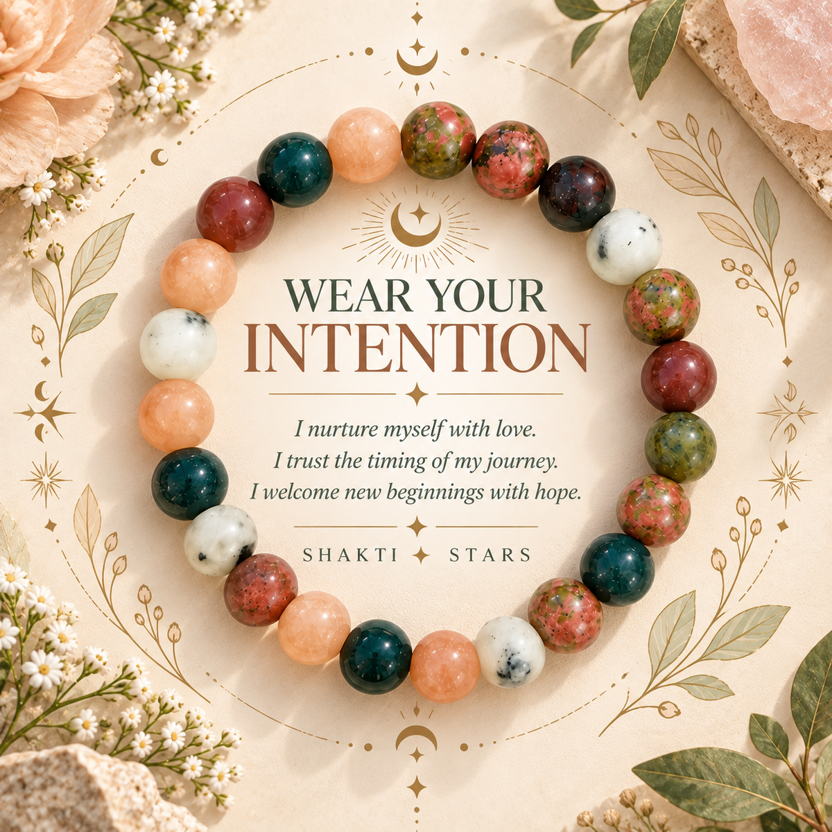 Fertility & Nurturing Crystal Bracelet | Sunstone, Unakite, Rainbow Moonstone & Bloodstone