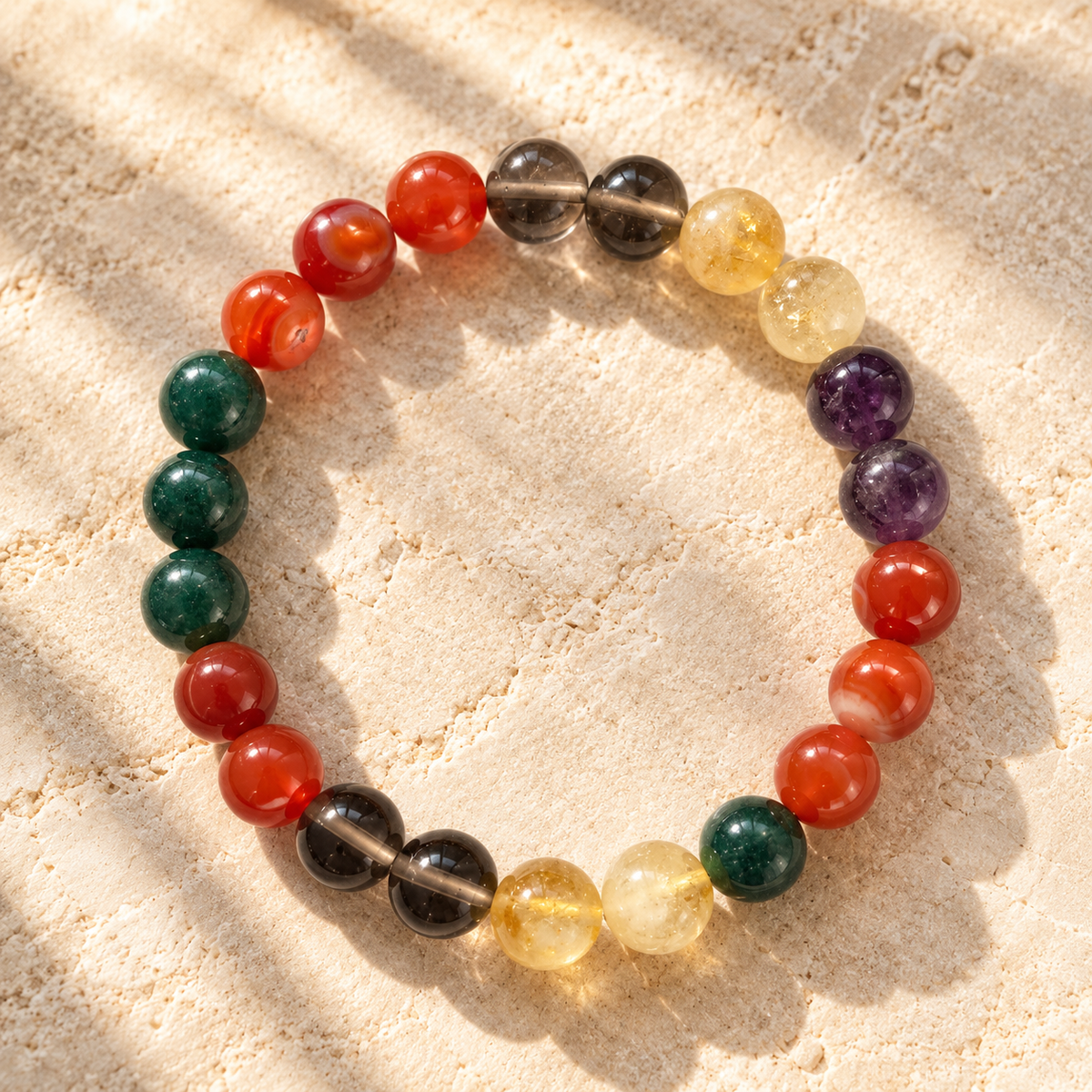 PCOS Support Crystal Bracelet | Carnelian, Citrine, Smoky Quartz, Amethyst & Green Jade