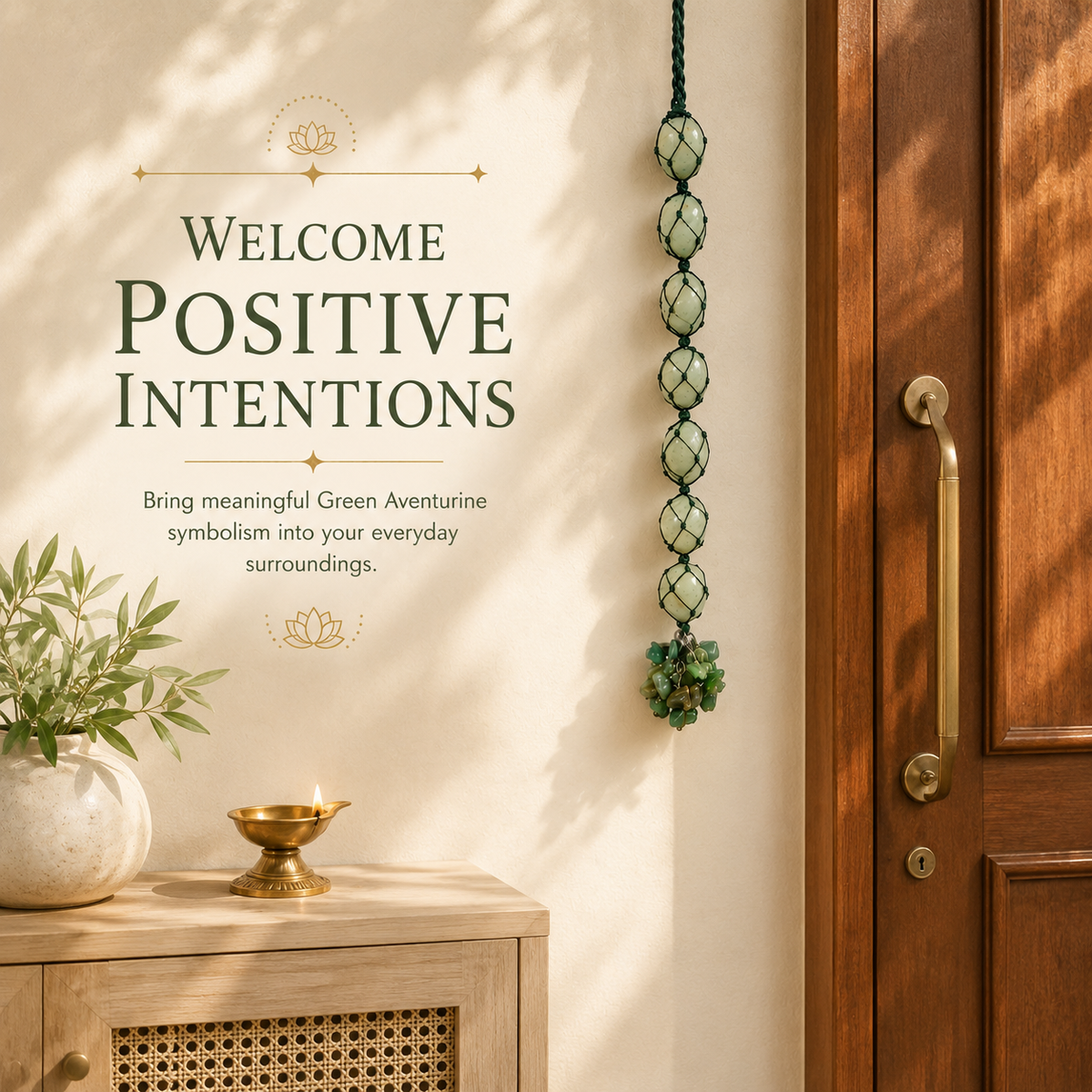 Green Aventurine Tumble Stone Hanging – Natural Crystal Home Décor
