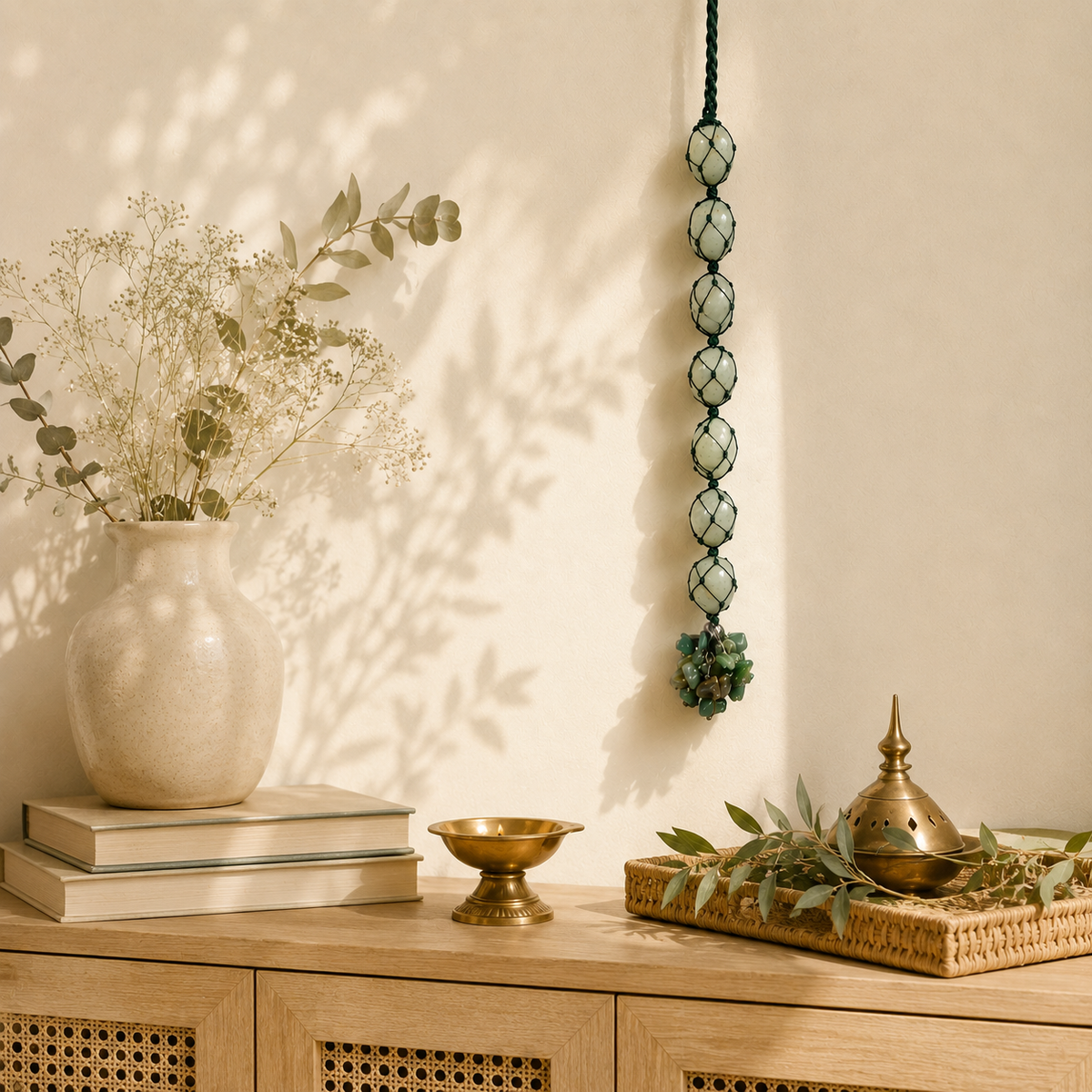 Green Aventurine Tumble Stone Hanging – Natural Crystal Home Décor